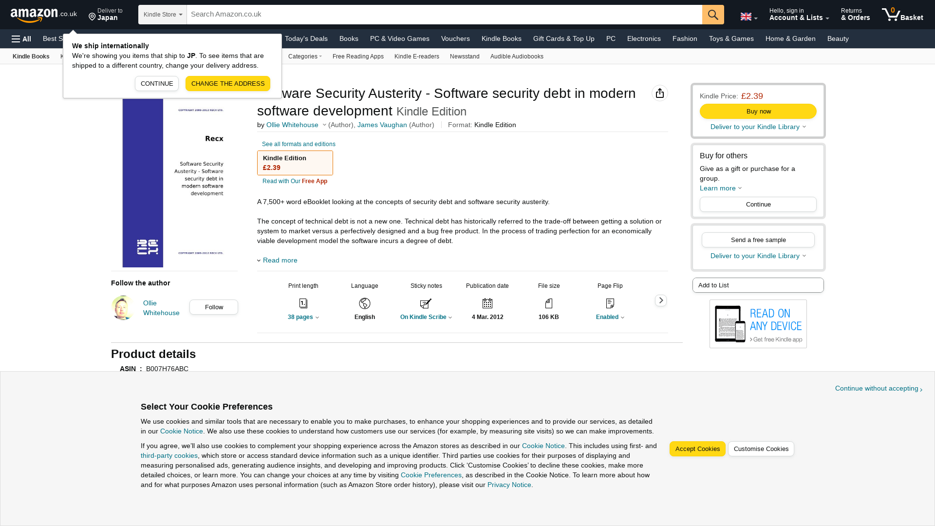 Software Security Austerity - Software security debt in modern software development eBook : Whitehouse, Ollie, Vaughan, James: Amazon.co.uk: Kindle Store