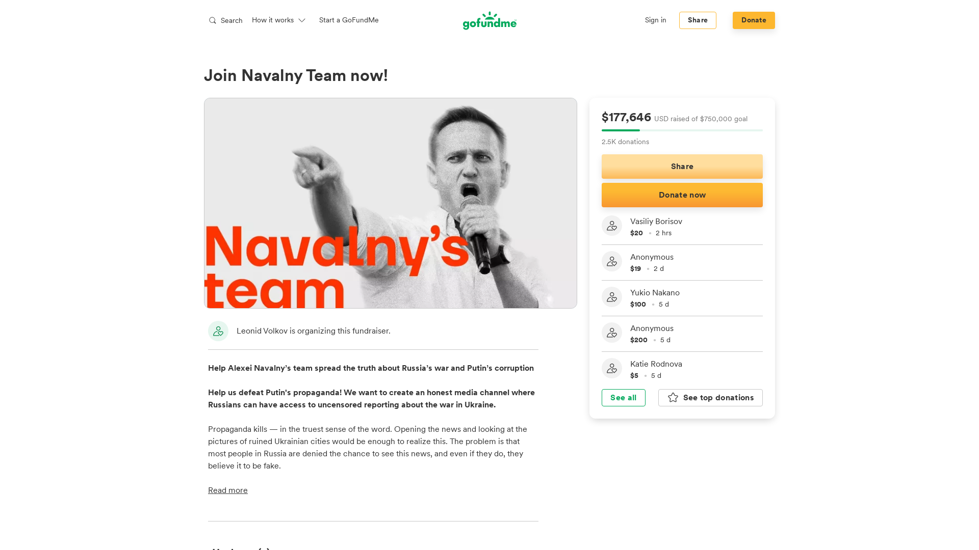 Fundraiser by Leonid Volkov : Join Navalny Team now!