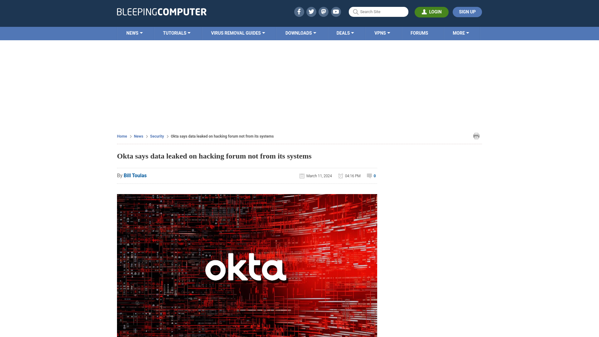 Okta says data leaked on hacking forum not from its systems