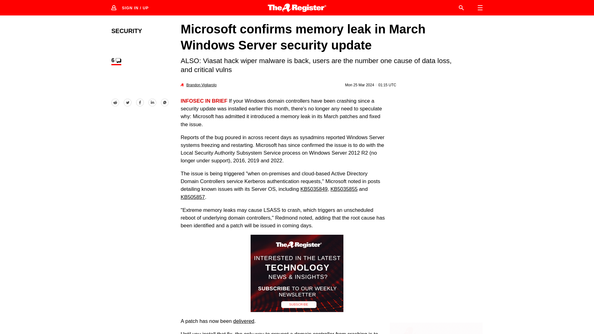 Windows Server memory leak in patch confirmed by Microsoft • The Register