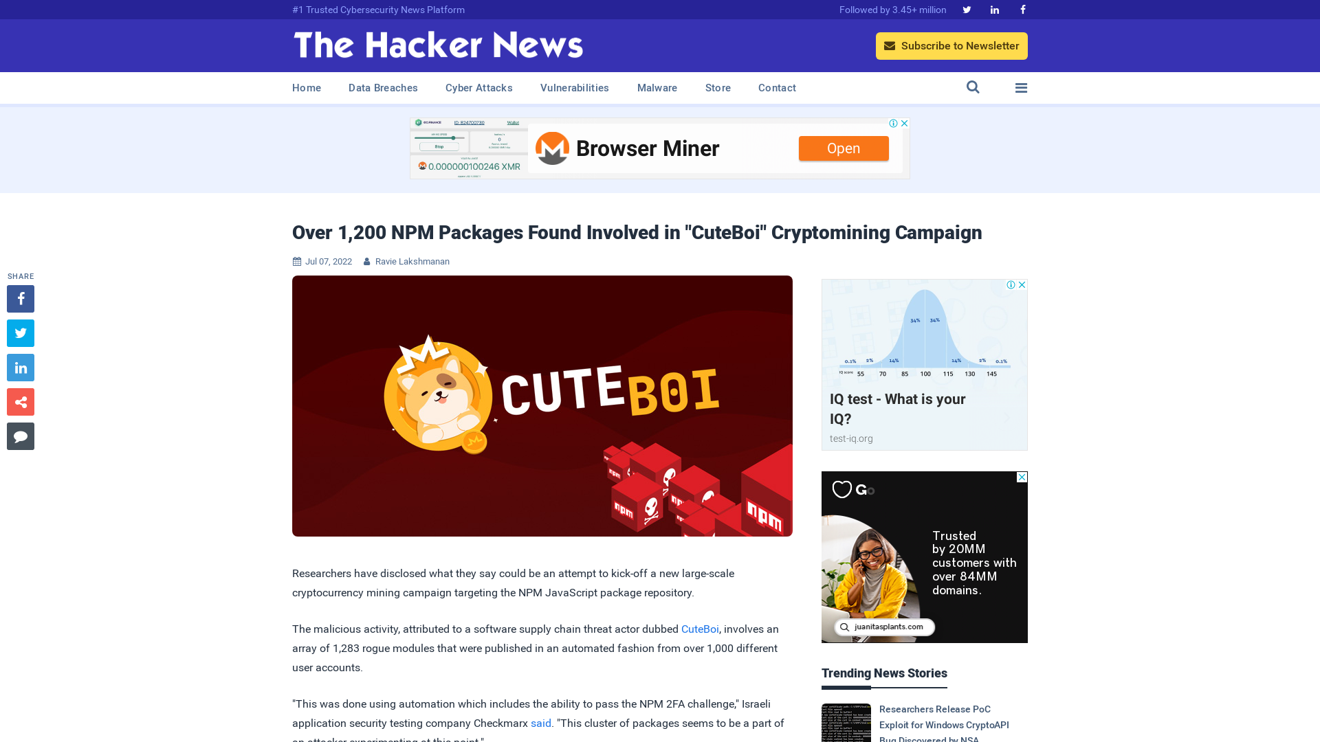 Over 1,200 NPM Packages Found Involved in "CuteBoi" Cryptomining Campaign