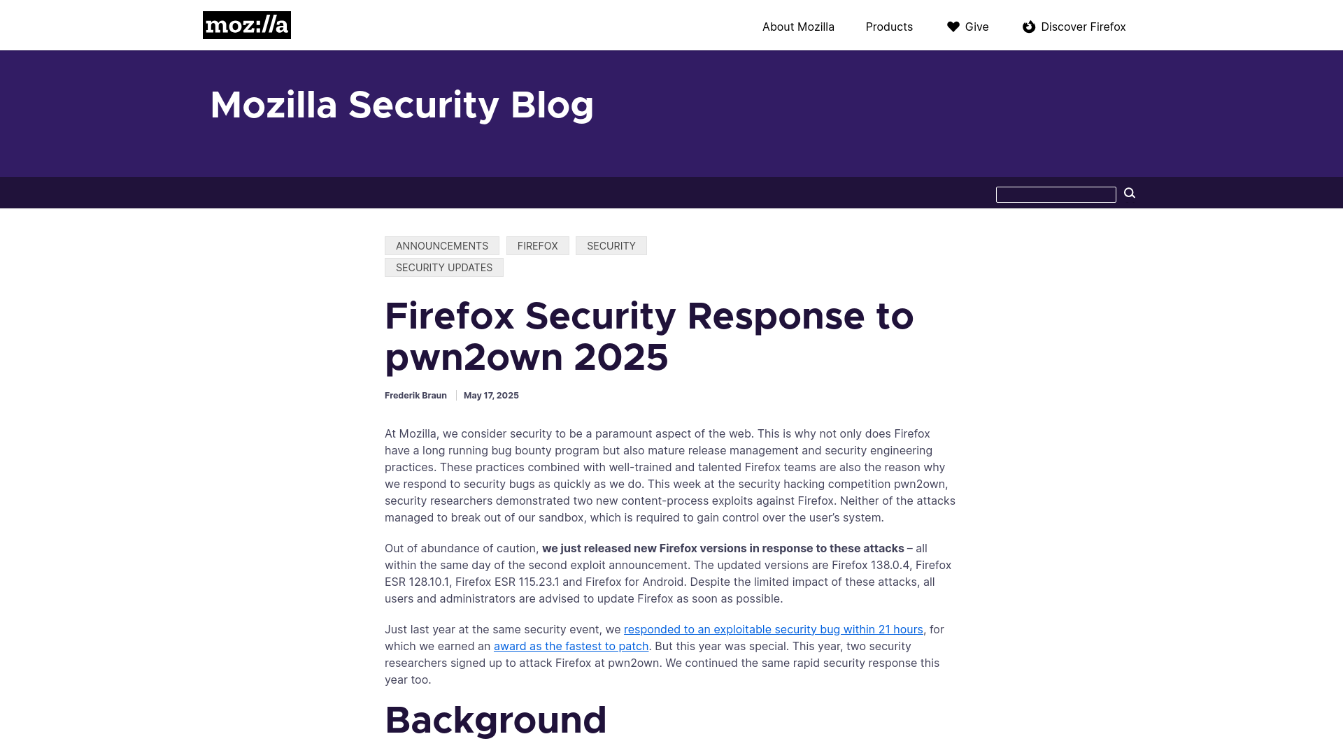 Firefox Security Response to pwn2own 2025 - Mozilla Security Blog
