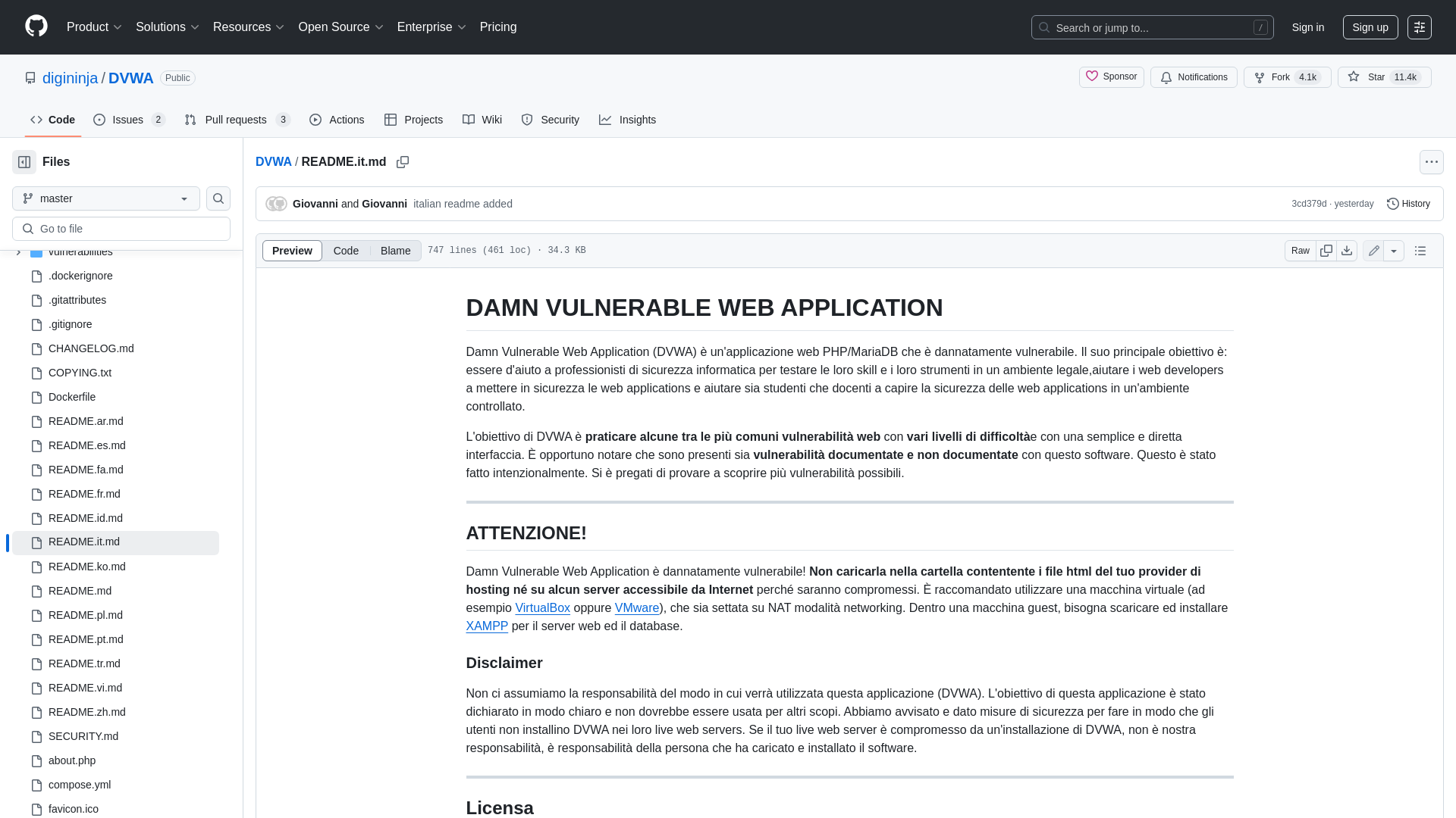 DVWA/README.it.md at master · digininja/DVWA · GitHub