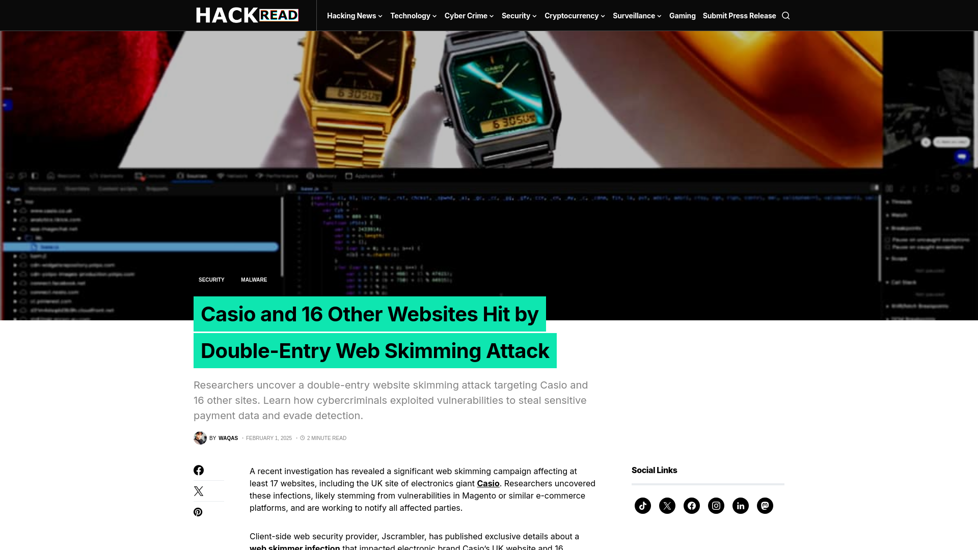 Casio and 16 Other Websites Hit by Double-Entry Web Skimming Attack