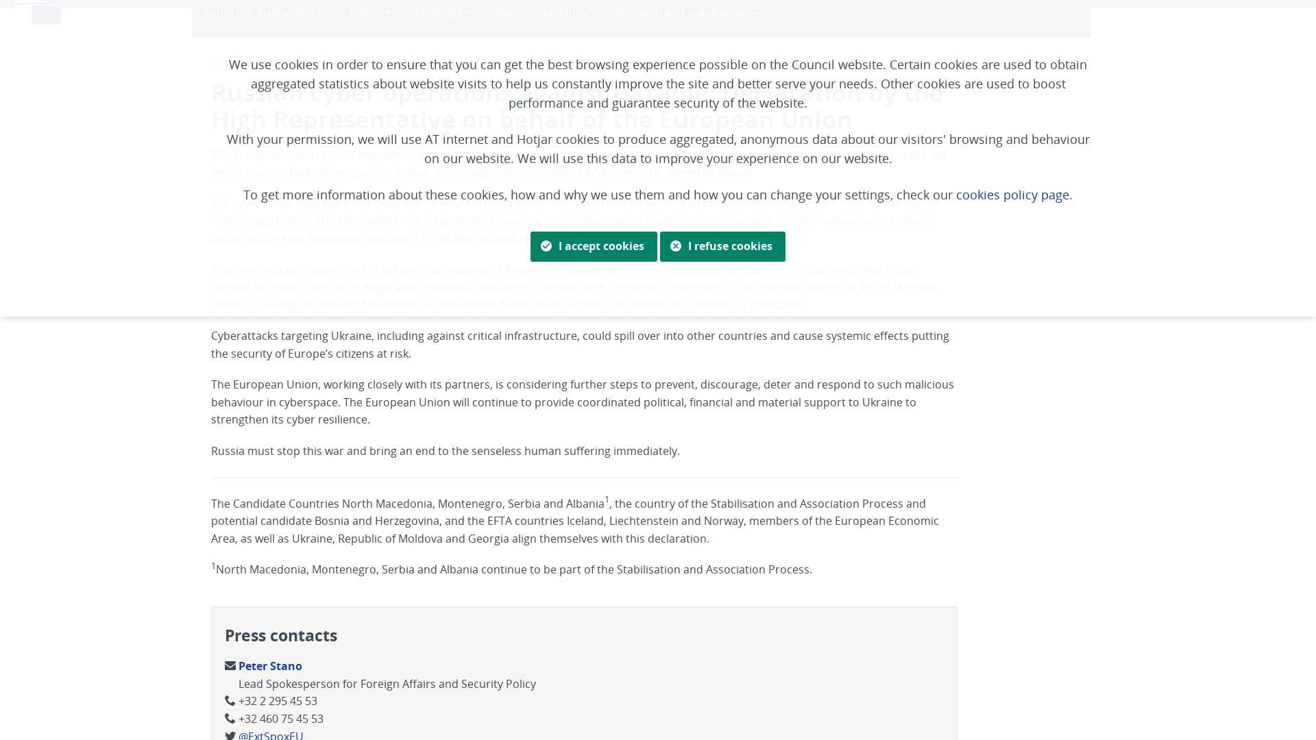 Russian cyber operations against Ukraine: Declaration by the High Representative on behalf of the European Union - Consilium