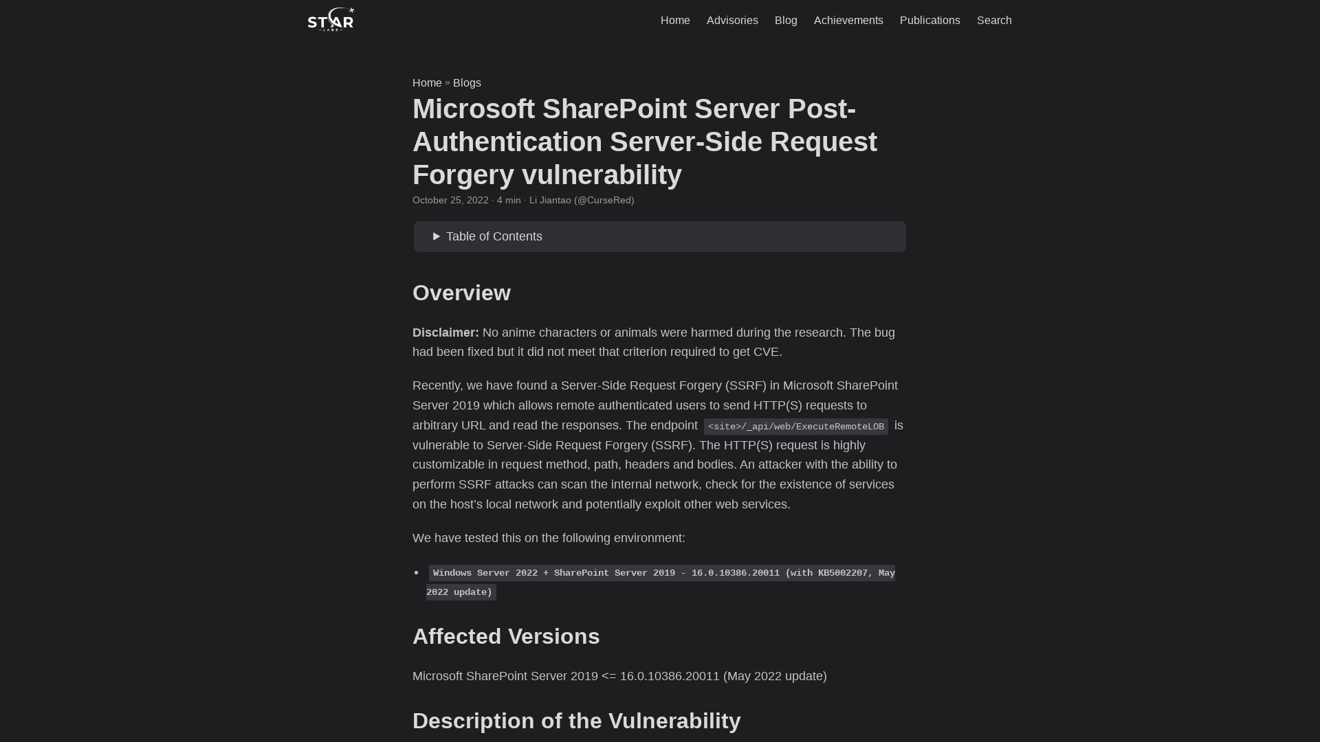 Microsoft SharePoint Server Post-Authentication Server-Side Request Forgery vulnerability | STAR Labs