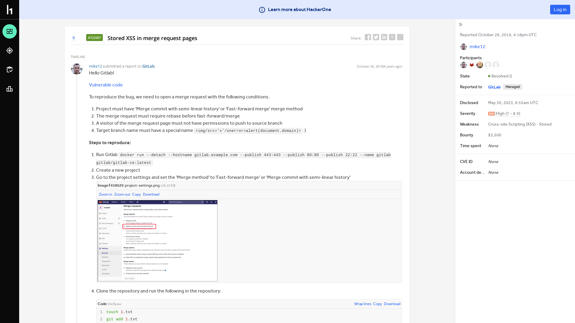 GitLab | Report #723307 - Stored XSS in merge request pages | HackerOne