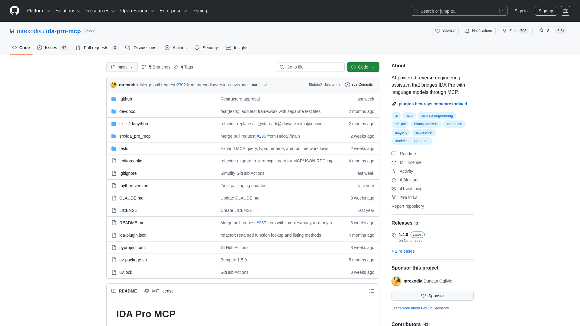 GitHub - mrexodia/ida-pro-mcp: AI-powered reverse engineering assistant that bridges IDA Pro with language models through MCP. · GitHub