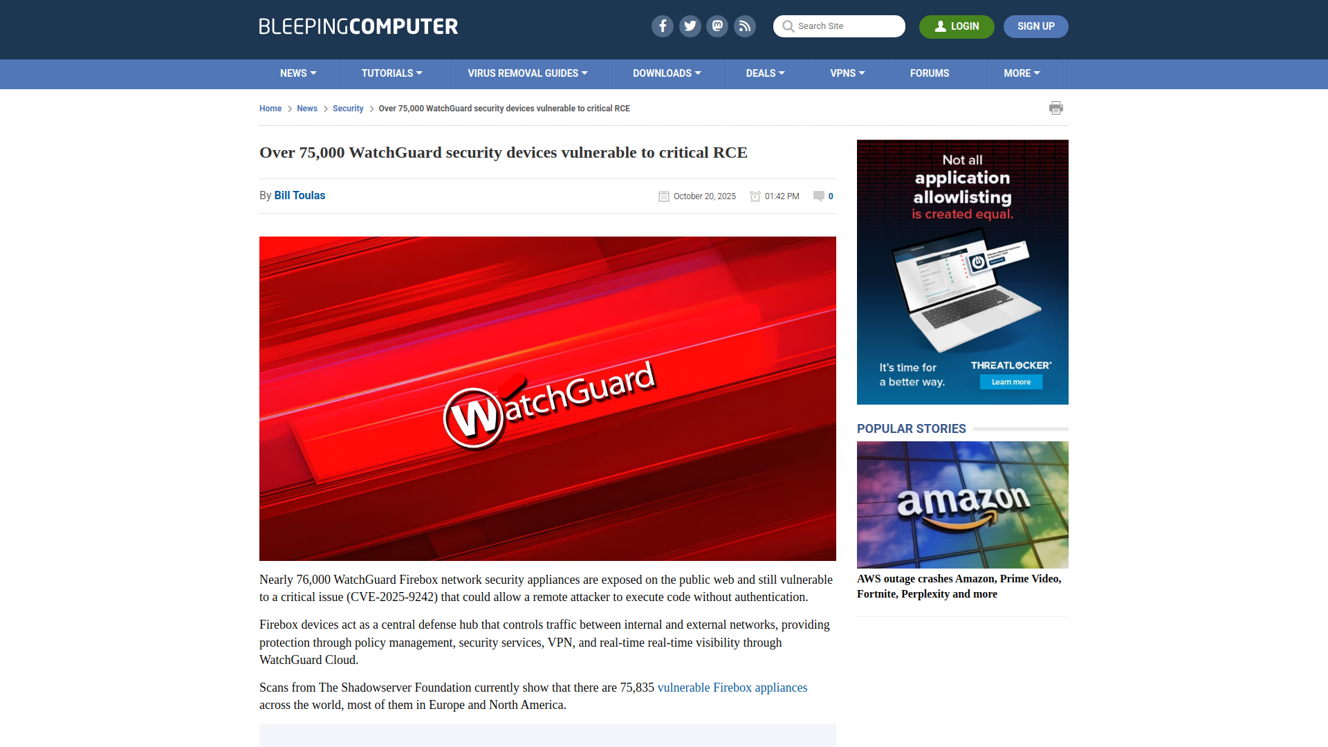 Over 75,000 WatchGuard security devices vulnerable to critical RCE