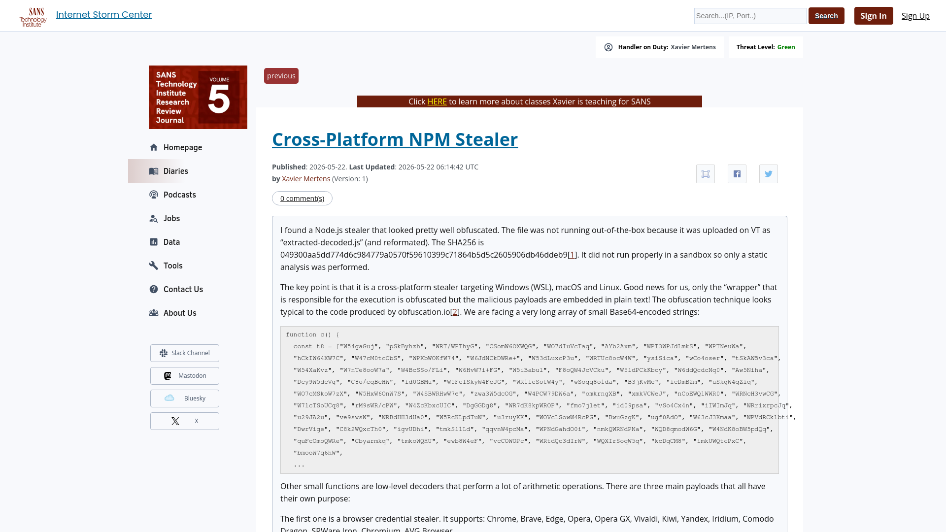 Cross-Platform NPM Stealer - SANS Internet Storm Center