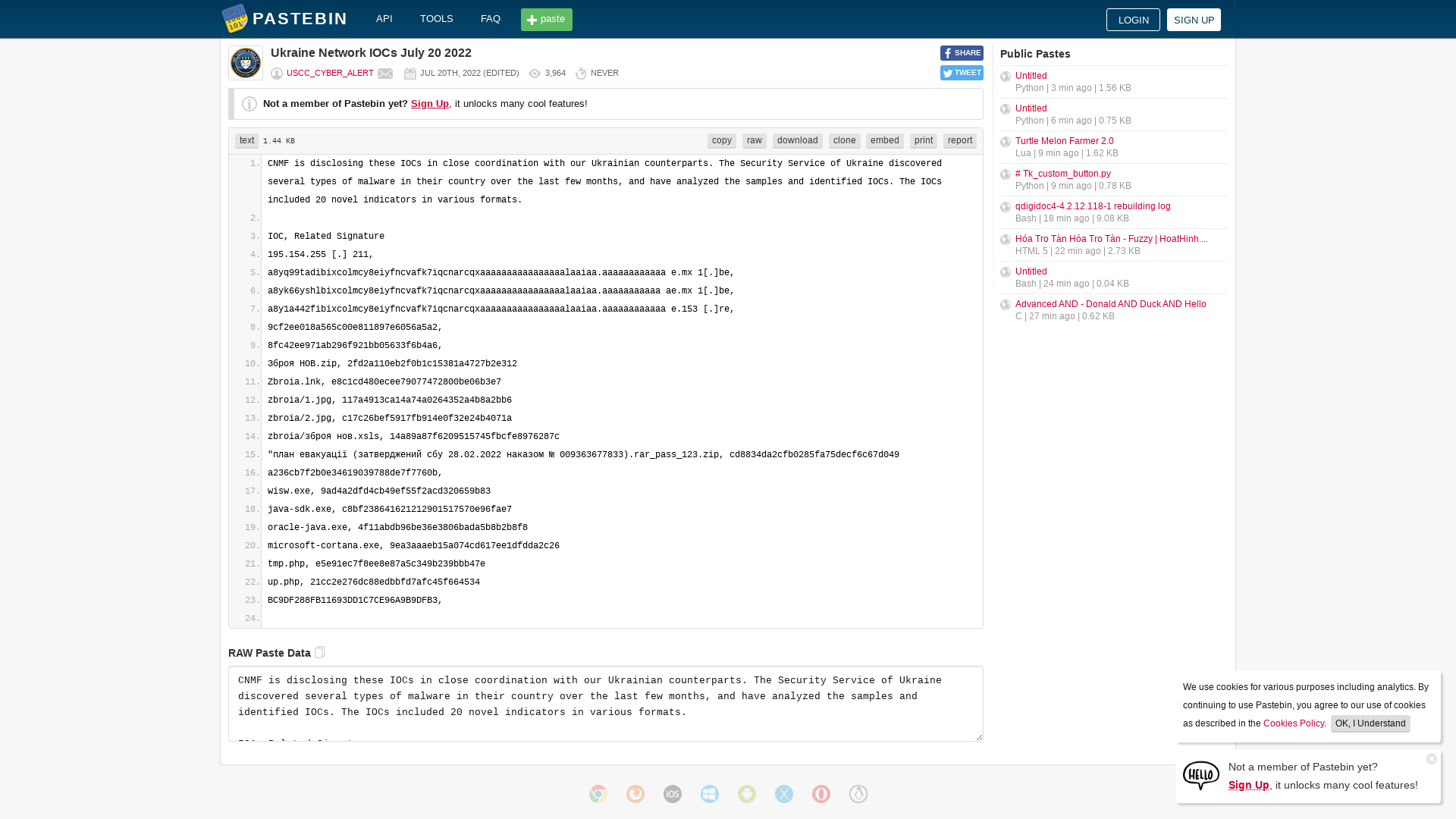 Ukraine Network IOCs July 20 2022 - Pastebin.com