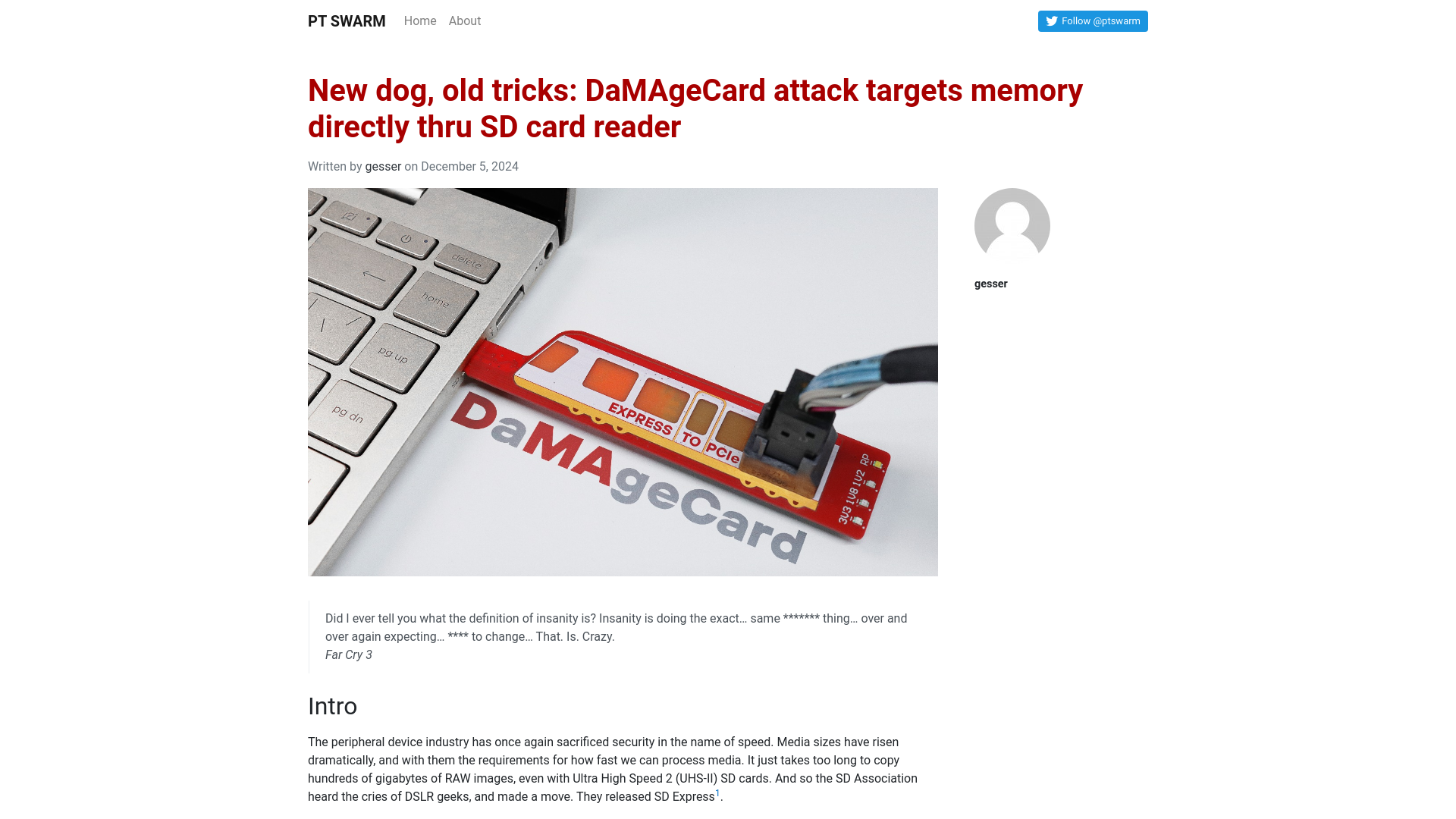 New dog, old tricks: DaMAgeCard attack targets memory directly thru SD card reader – PT SWARM