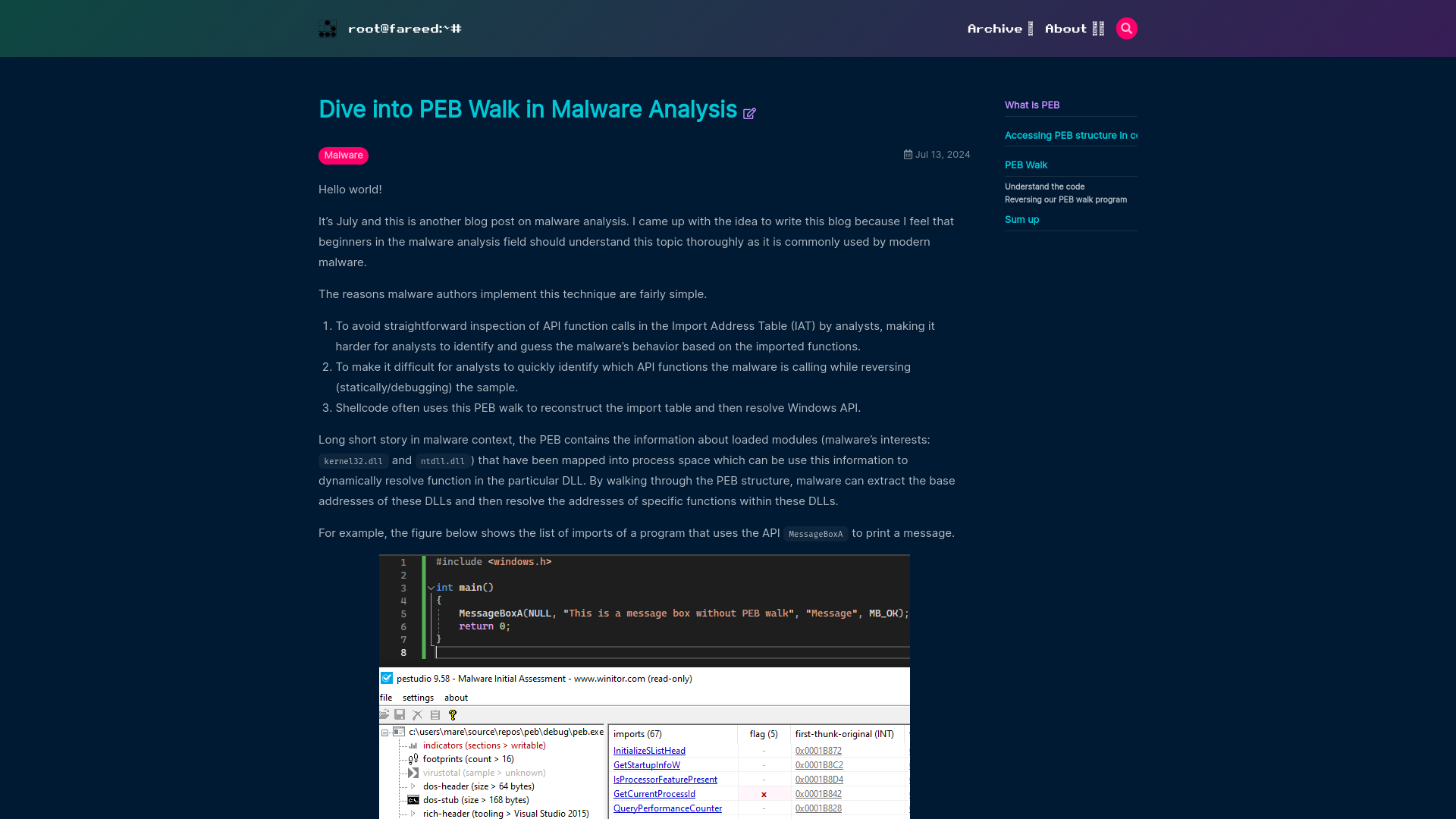 Dive into PEB Walk in Malware Analysis - root@fareed:~#