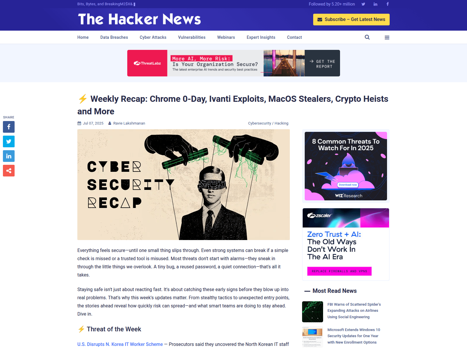 ⚡ Weekly Recap: Chrome 0-Day, Ivanti Exploits, MacOS Stealers, Crypto Heists and More