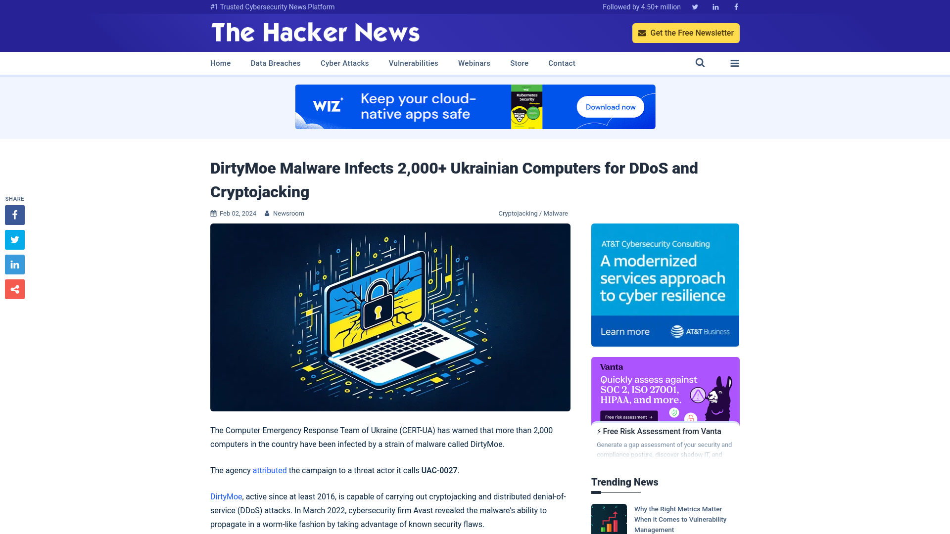 DirtyMoe Malware Infects 2,000+ Ukrainian Computers for DDoS and Cryptojacking