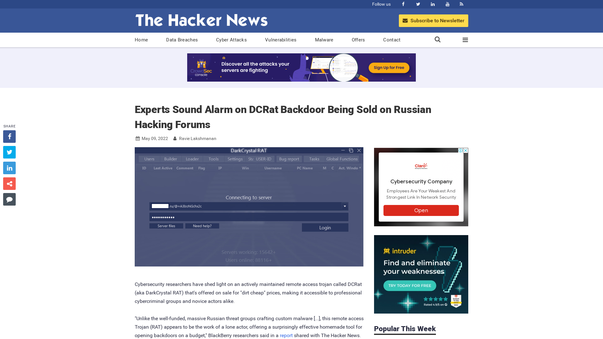 Experts Sound Alarm on DCRat Backdoor Being Sold on Russian Hacking Forums