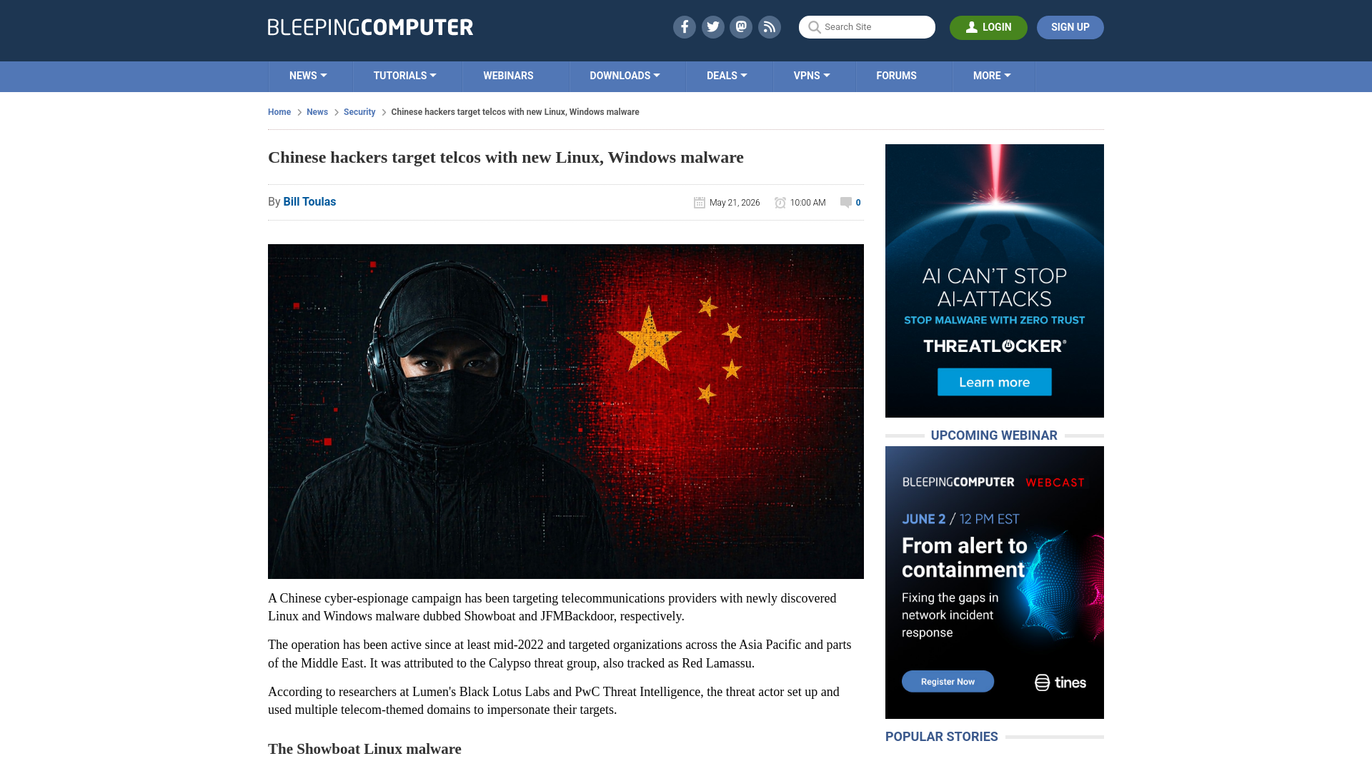 Chinese hackers target telcos with new Linux, Windows malware