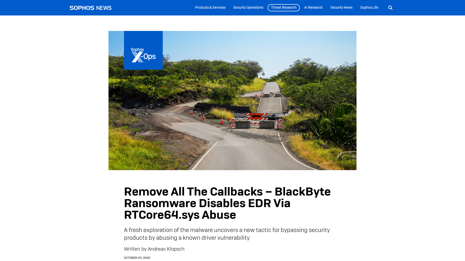 Remove All The Callbacks – BlackByte Ransomware Disables EDR Via RTCore64.sys Abuse – Sophos News