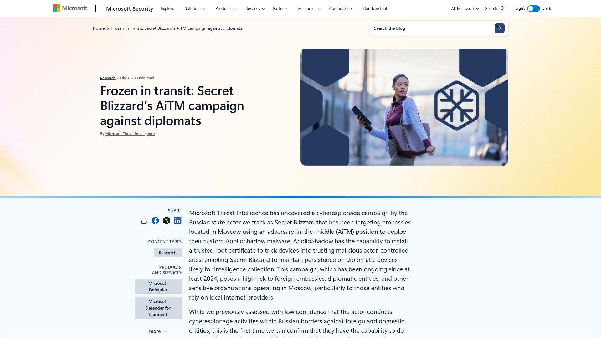 Frozen in transit: Secret Blizzard’s AiTM campaign against diplomats | Microsoft Security Blog