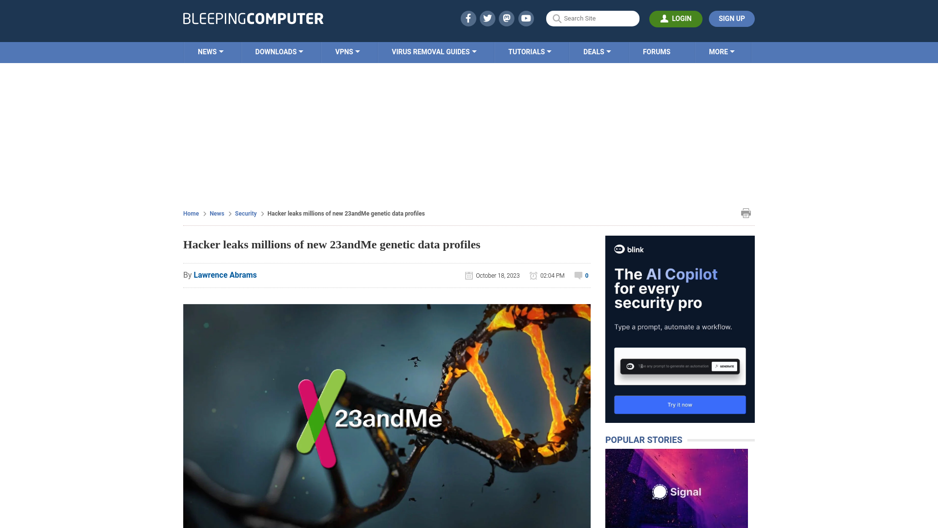 Hacker leaks millions of new 23andMe genetic data profiles