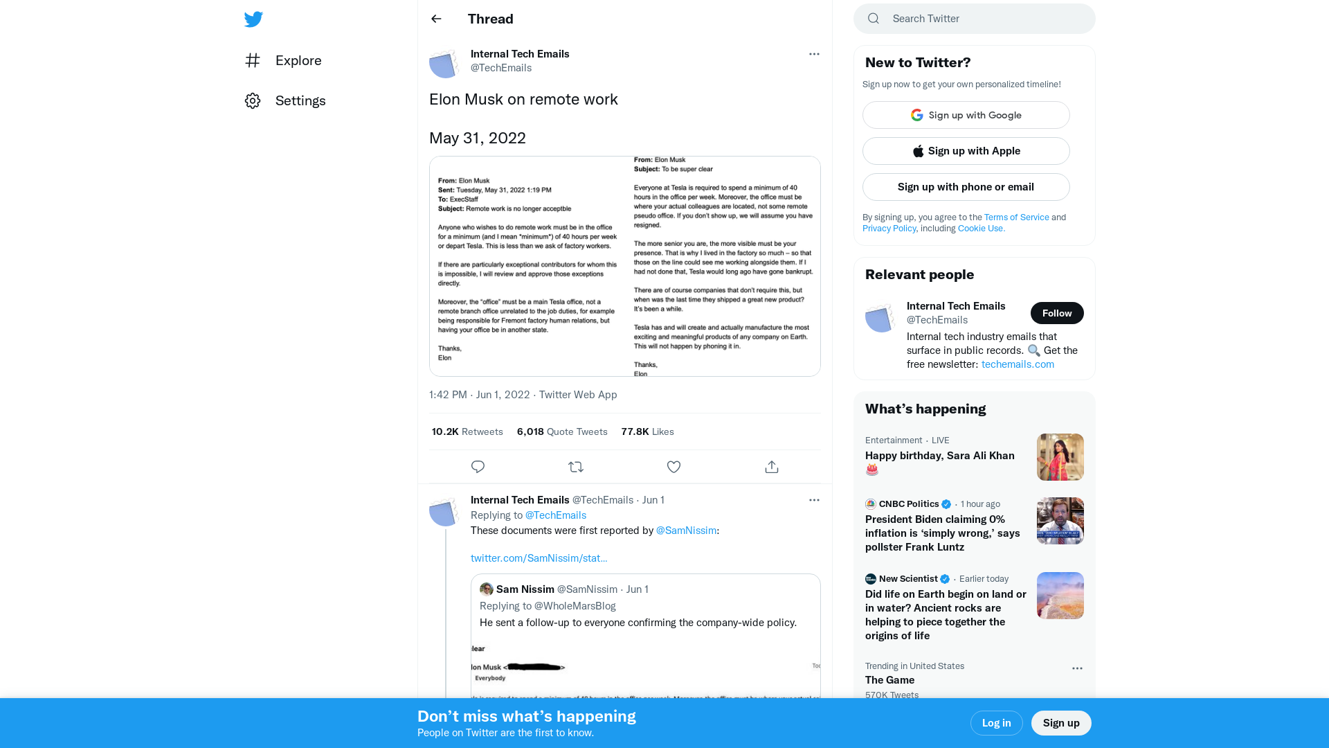 Internal Tech Emails on Twitter: "Elon Musk on remote work May 31, 2022 https://t.co/gTw1Bdh18h" / Twitter