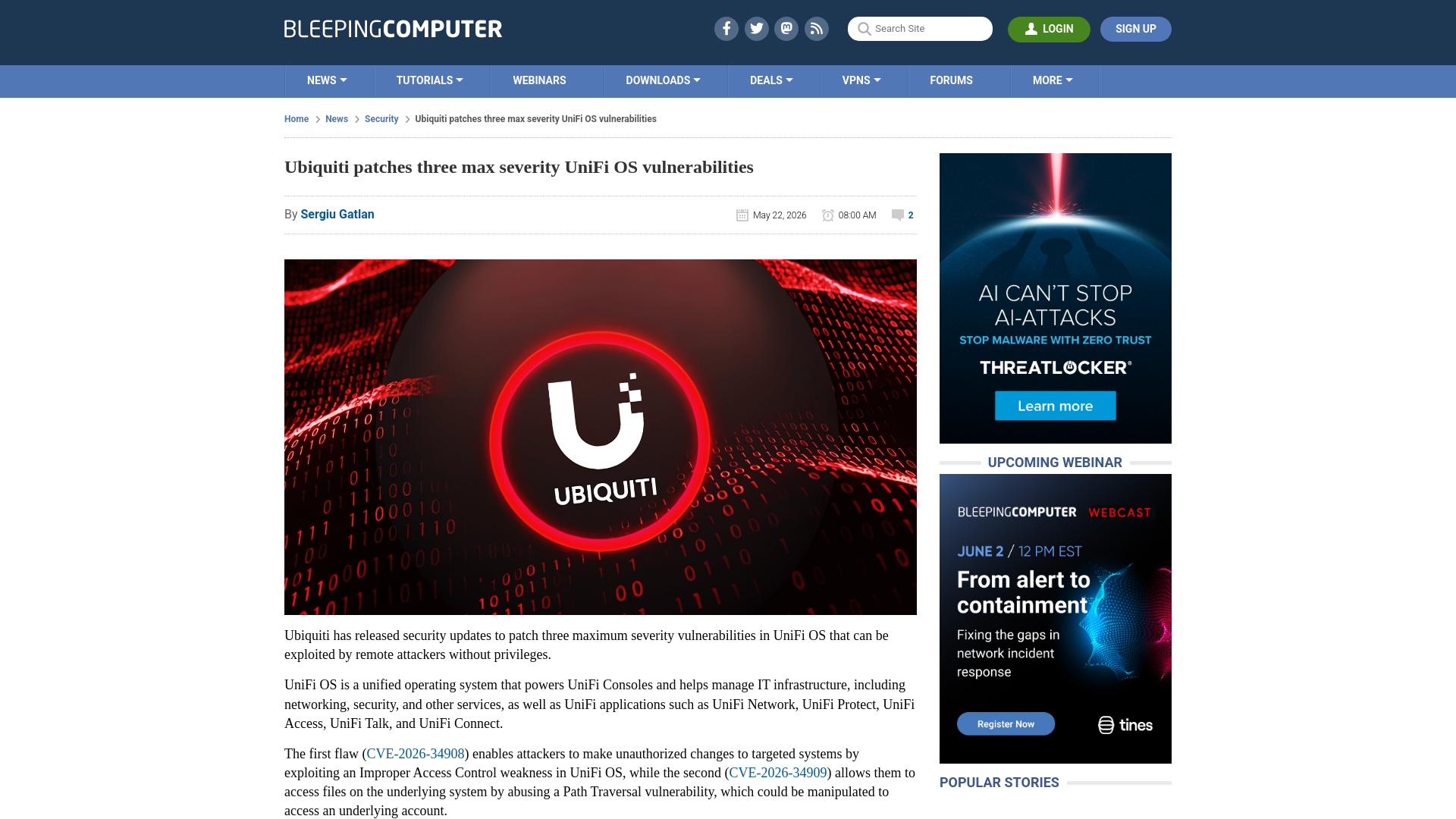 Ubiquiti patches three max severity UniFi OS vulnerabilities