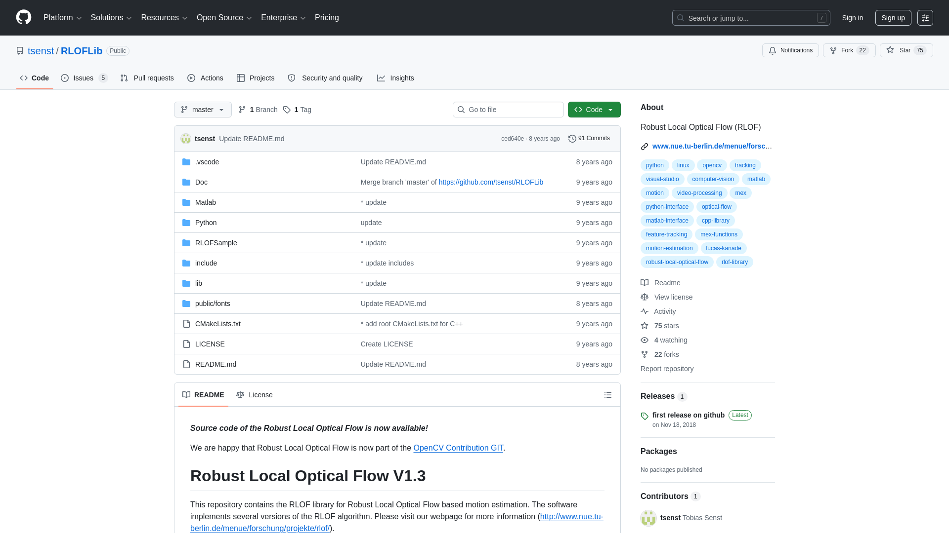 GitHub - tsenst/RLOFLib: Robust Local Optical Flow (RLOF) · GitHub