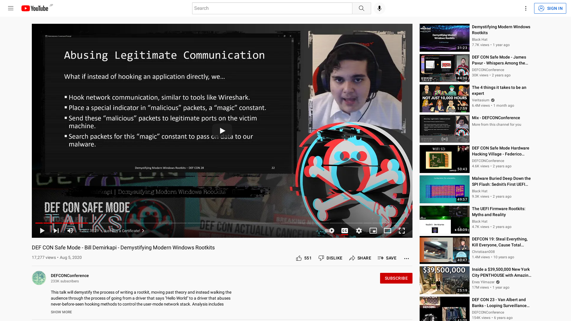 DEF CON Safe Mode - Bill Demirkapi - Demystifying Modern Windows Rootkits - YouTube