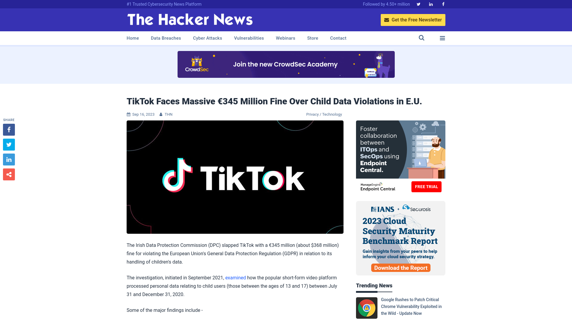 TikTok Faces Massive €345 Million Fine Over Child Data Violations in E.U.