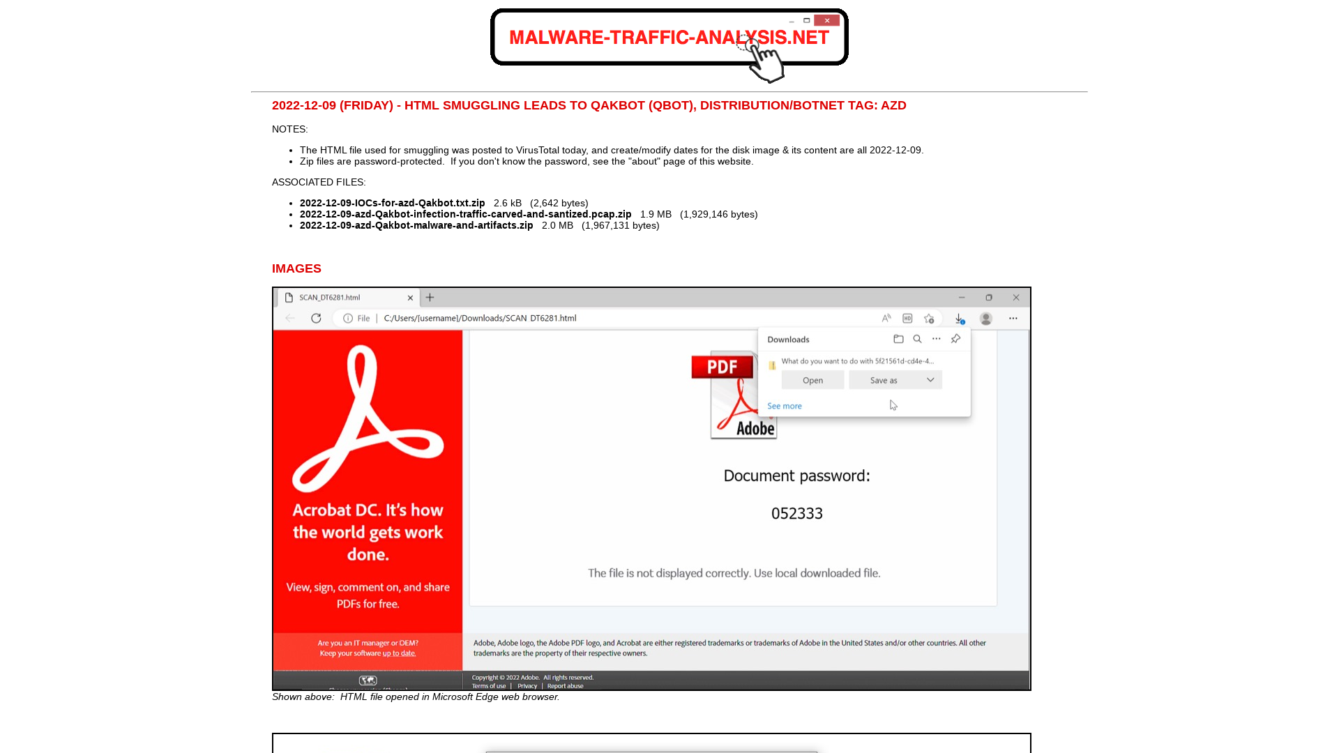 Malware-Traffic-Analysis.net - 2022-12-09 - HTML smuggling leads to Qakbot, distribution/botnet tag: azd