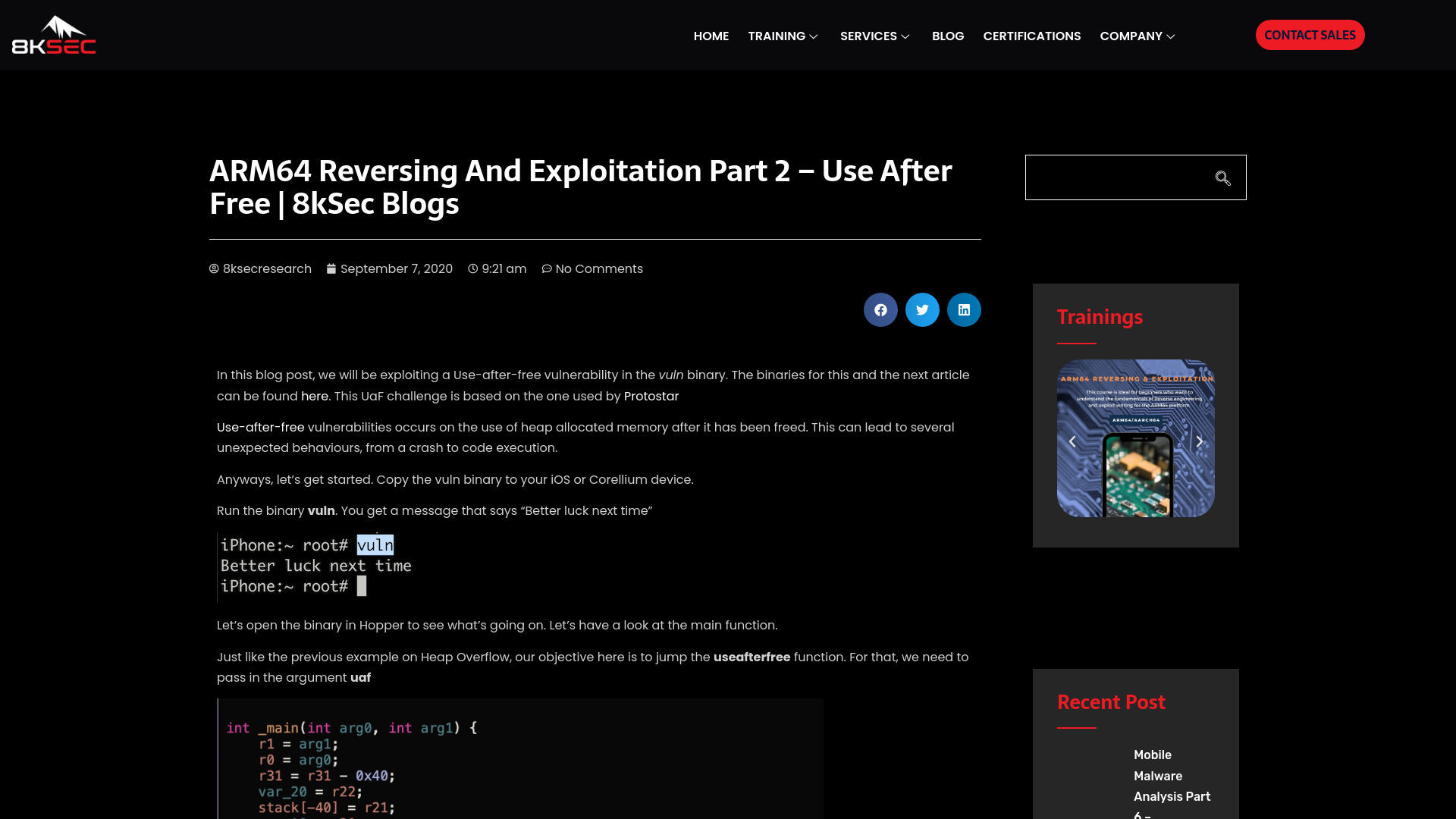 ARM64 Reversing And Exploitation Part 2 – Use After Free | 8kSec Blogs