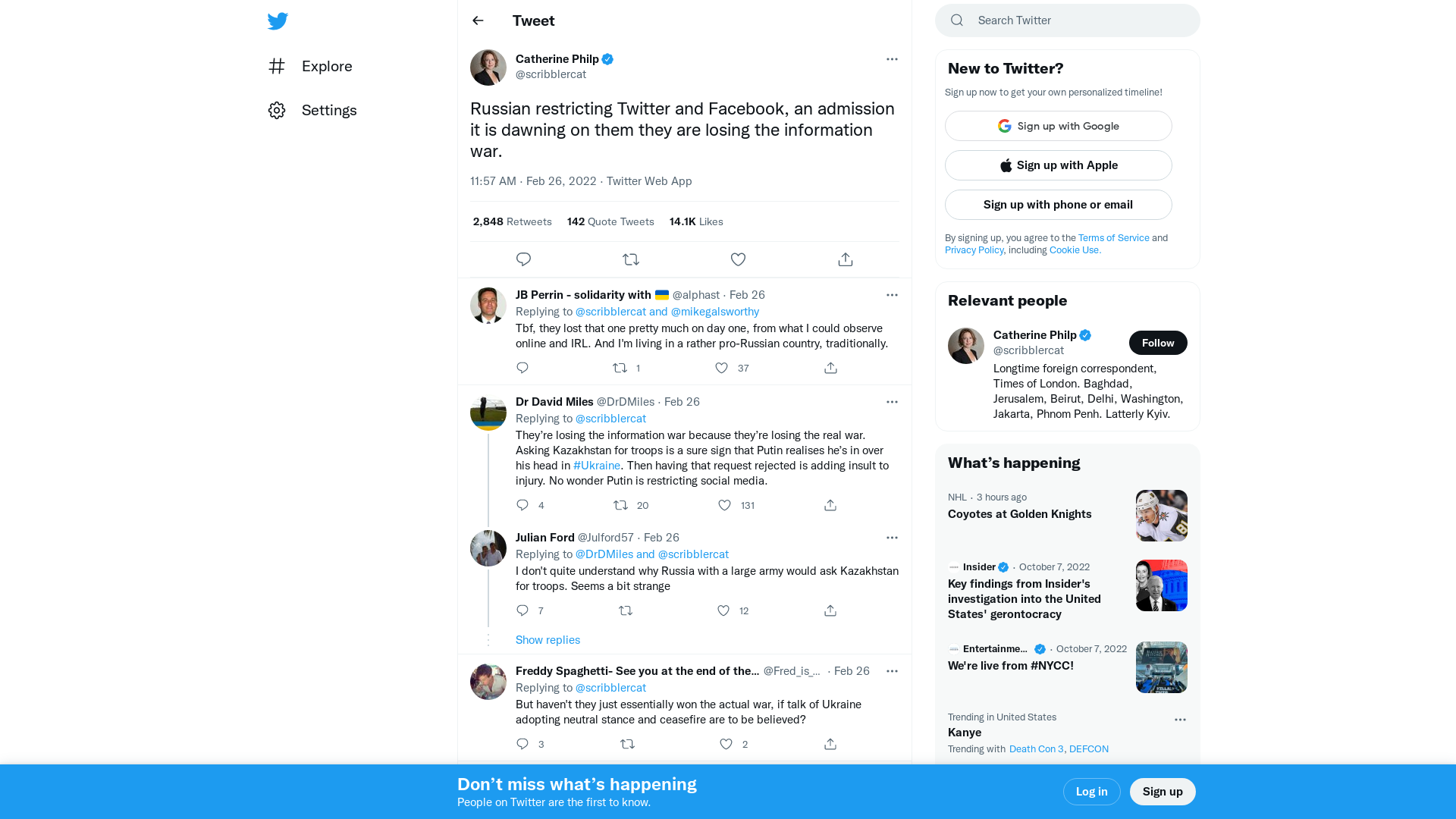Catherine Philp on Twitter: "Russian restricting Twitter and Facebook, an admission it is dawning on them they are losing the information war." / Twitter