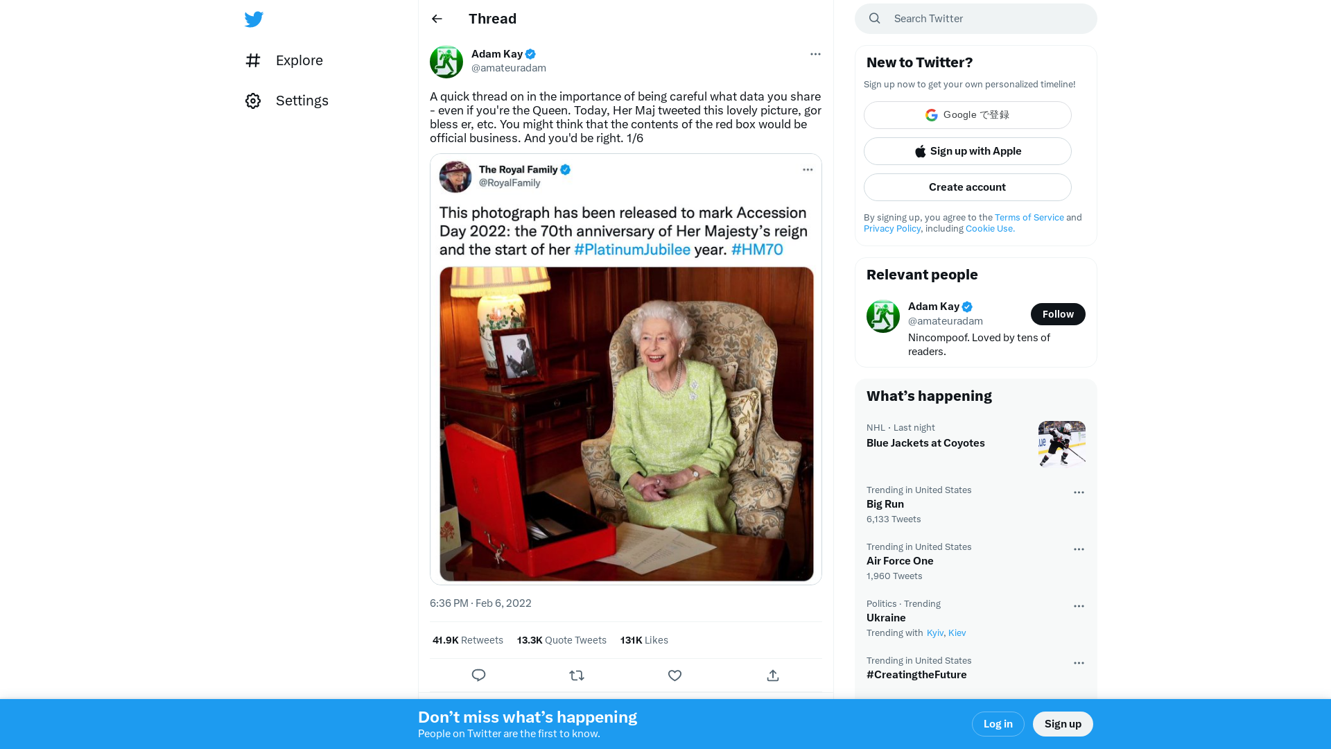 Adam Kay on Twitter: "A quick thread on in the importance of being careful what data you share - even if you're the Queen. Today, Her Maj tweeted this lovely picture, gor bless er, etc. You might think that the contents of the red box would be official business. And you'd be right. 1/6 https://t.co/y1RspNRUzy" / Twitter