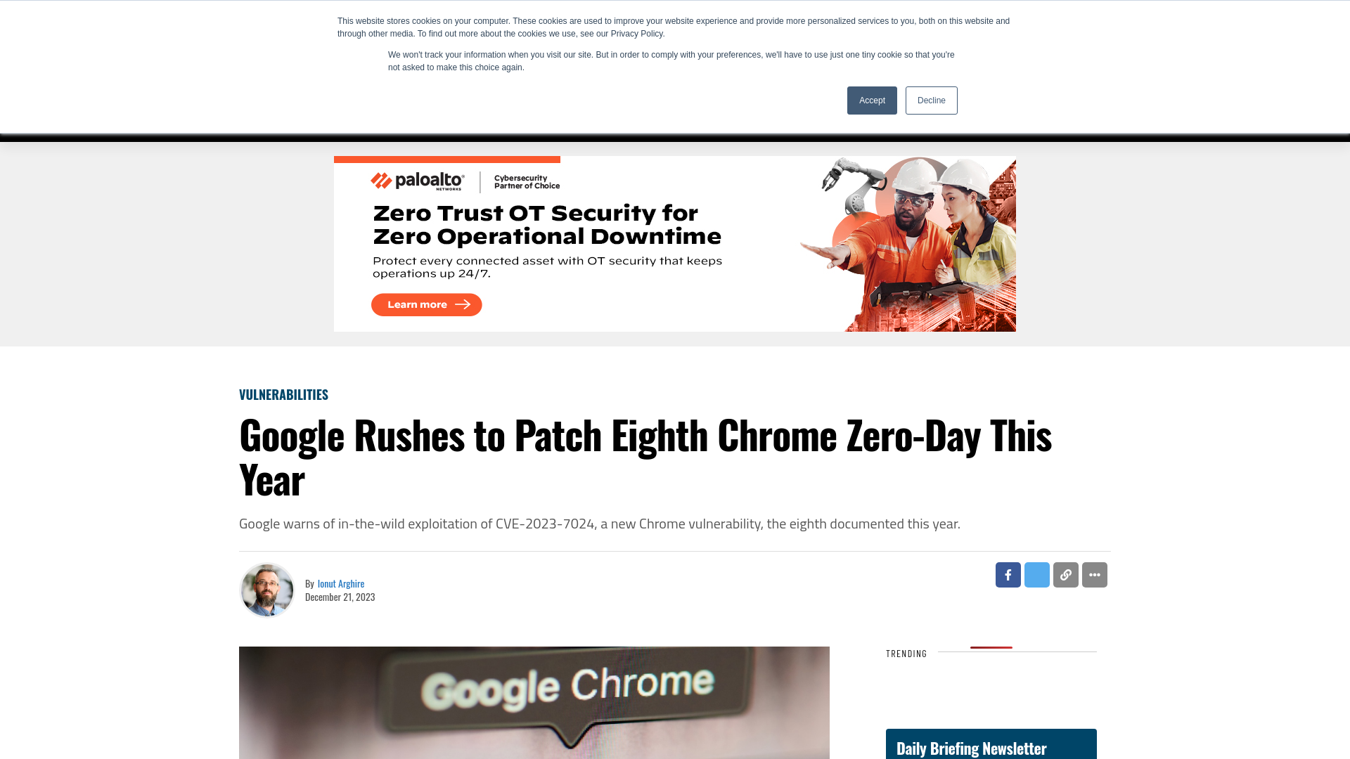 Google Rushes to Patch Eighth Chrome Zero-Day This Year - SecurityWeek