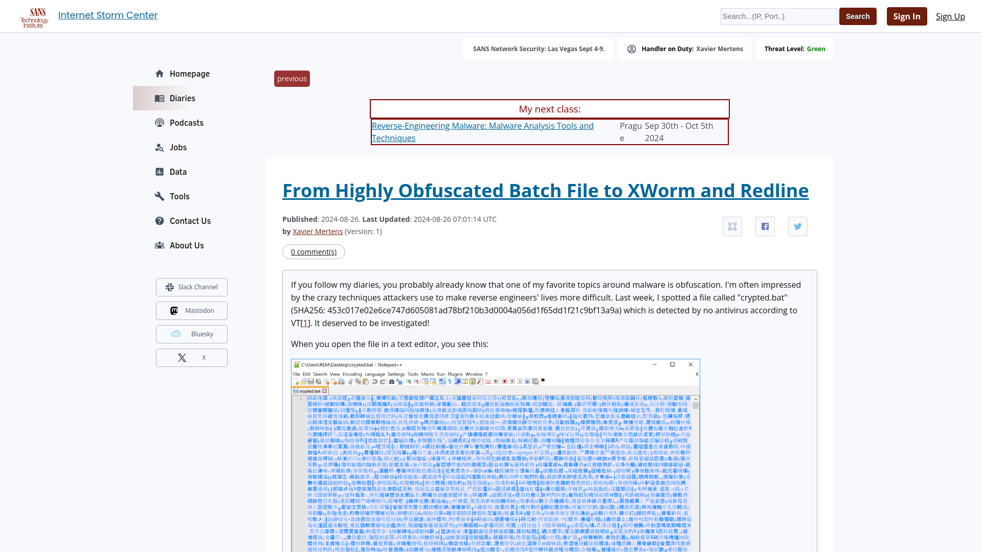 From Highly Obfuscated Batch File to XWorm and Redline - SANS Internet Storm Center