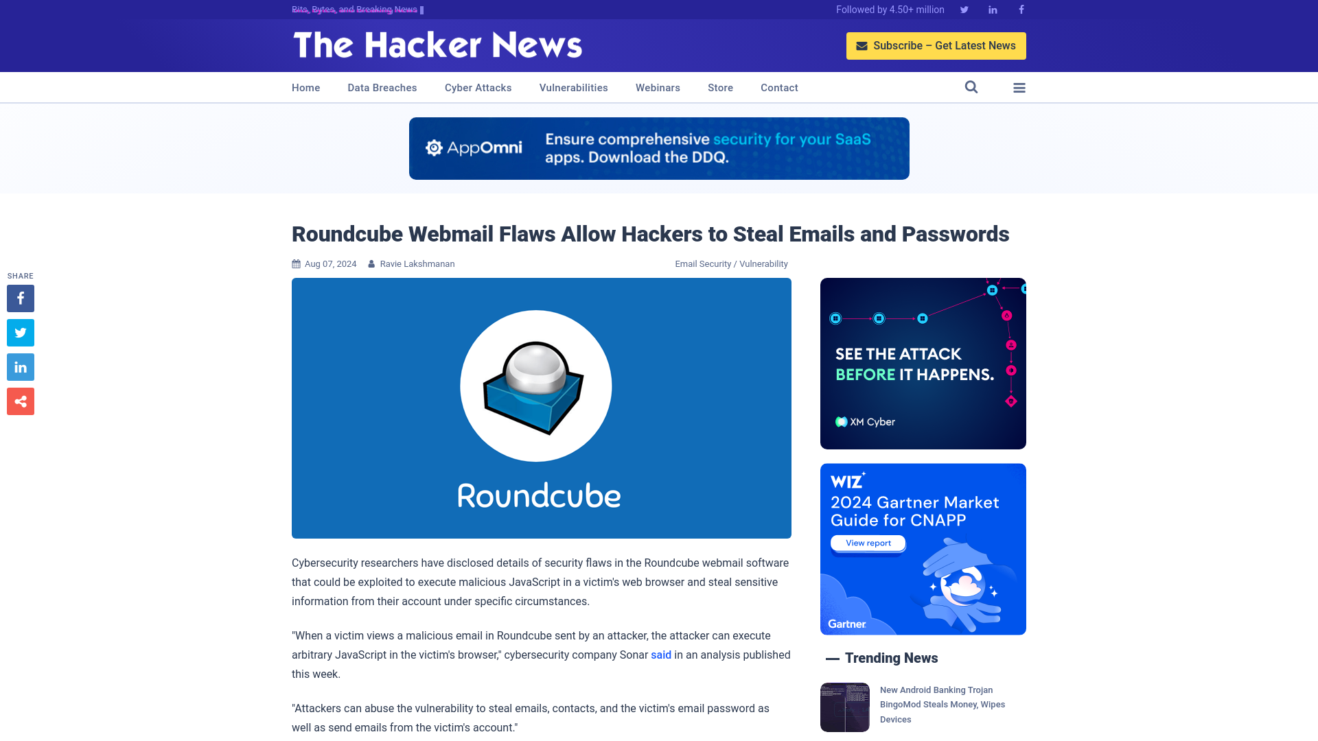 Roundcube Webmail Flaws Allow Hackers to Steal Emails and Passwords