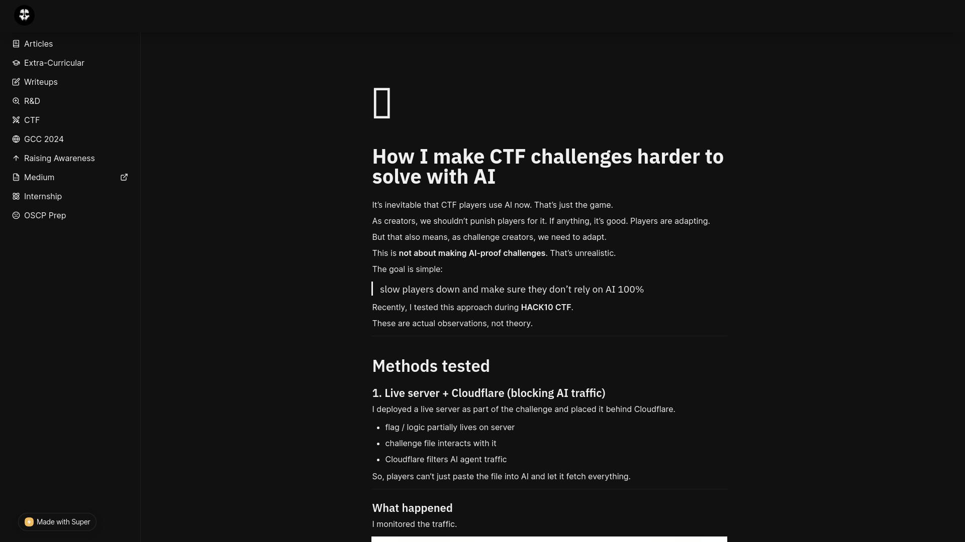 How I make CTF challenges harder to solve with AI