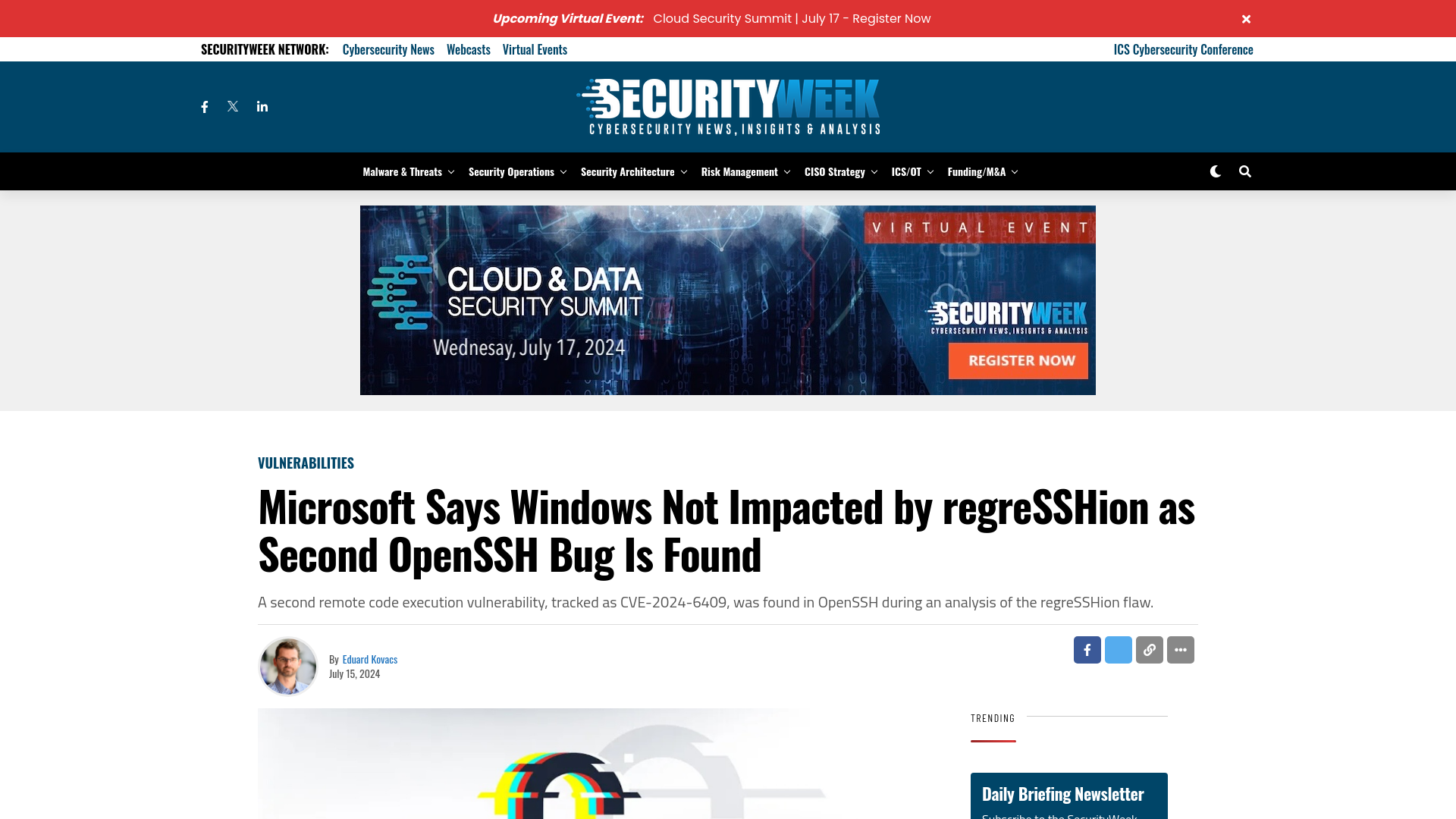 Microsoft Says Windows Not Impacted by regreSSHion as Second OpenSSH Bug Is Found - SecurityWeek