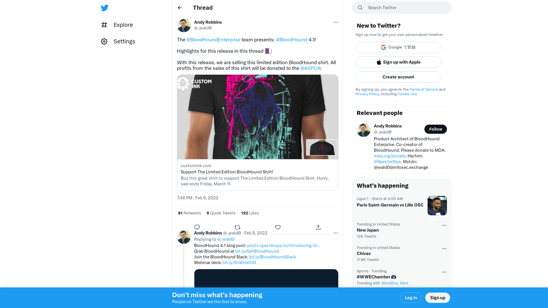Andy Robbins on Twitter: "The #BloodHoundEnterprise team presents: #BloodHound 4.1! Highlights for this release in this thread 🧵: With this release, we are selling this limited edition BloodHound shirt. All profits from the sales of this shirt will be donated to the @ASPCA: https://t.co/sAr7OzVRvy" / Twitter