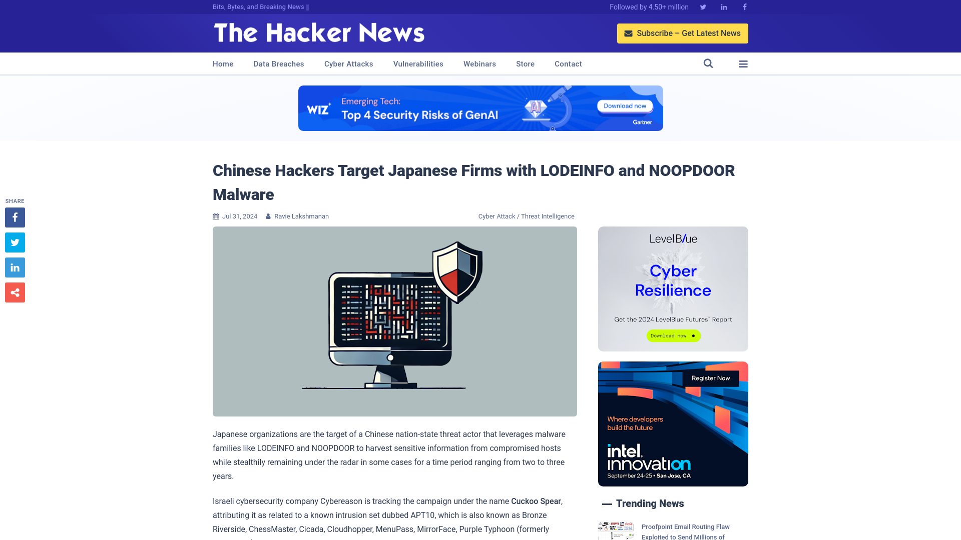 Chinese Hackers Target Japanese Firms with LODEINFO and NOOPDOOR Malware