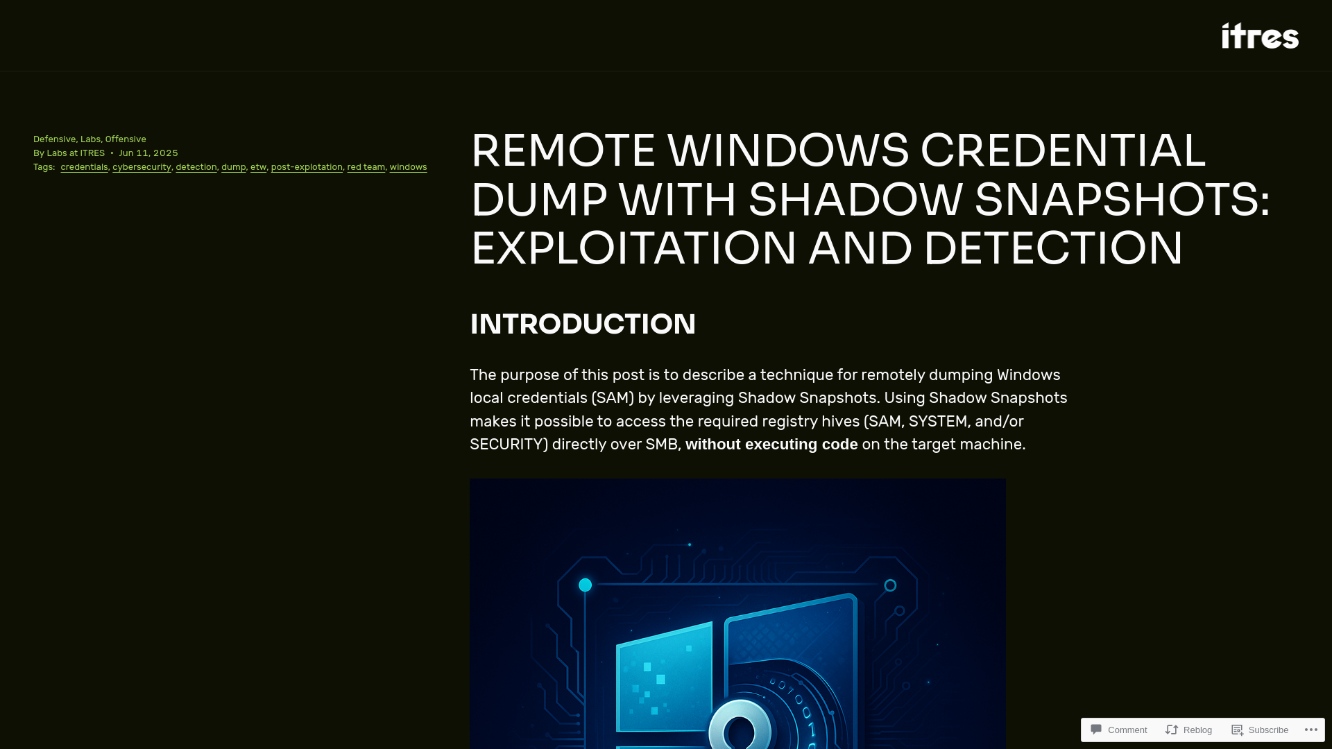 REMOTE WINDOWS CREDENTIAL DUMP WITH SHADOW SNAPSHOTS: EXPLOITATION AND DETECTION – Labs at ITRES