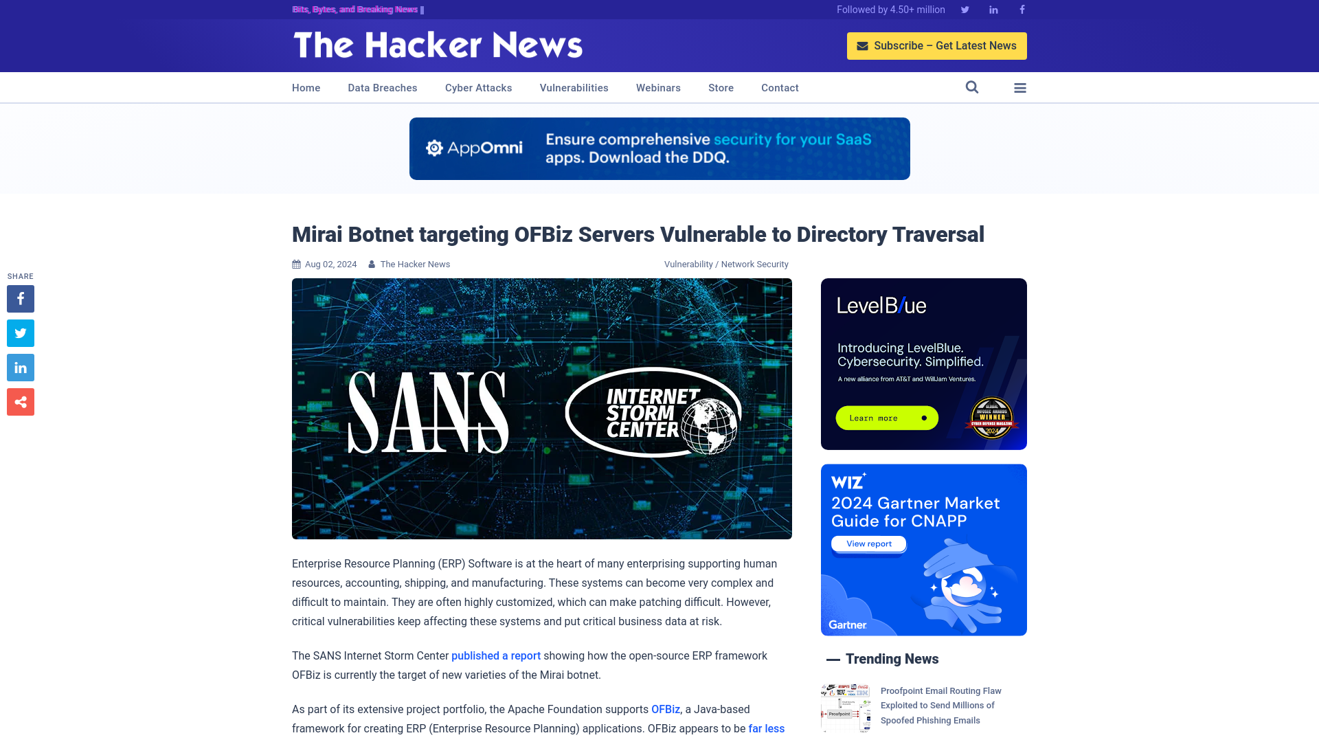 Mirai Botnet targeting OFBiz Servers Vulnerable to Directory Traversal