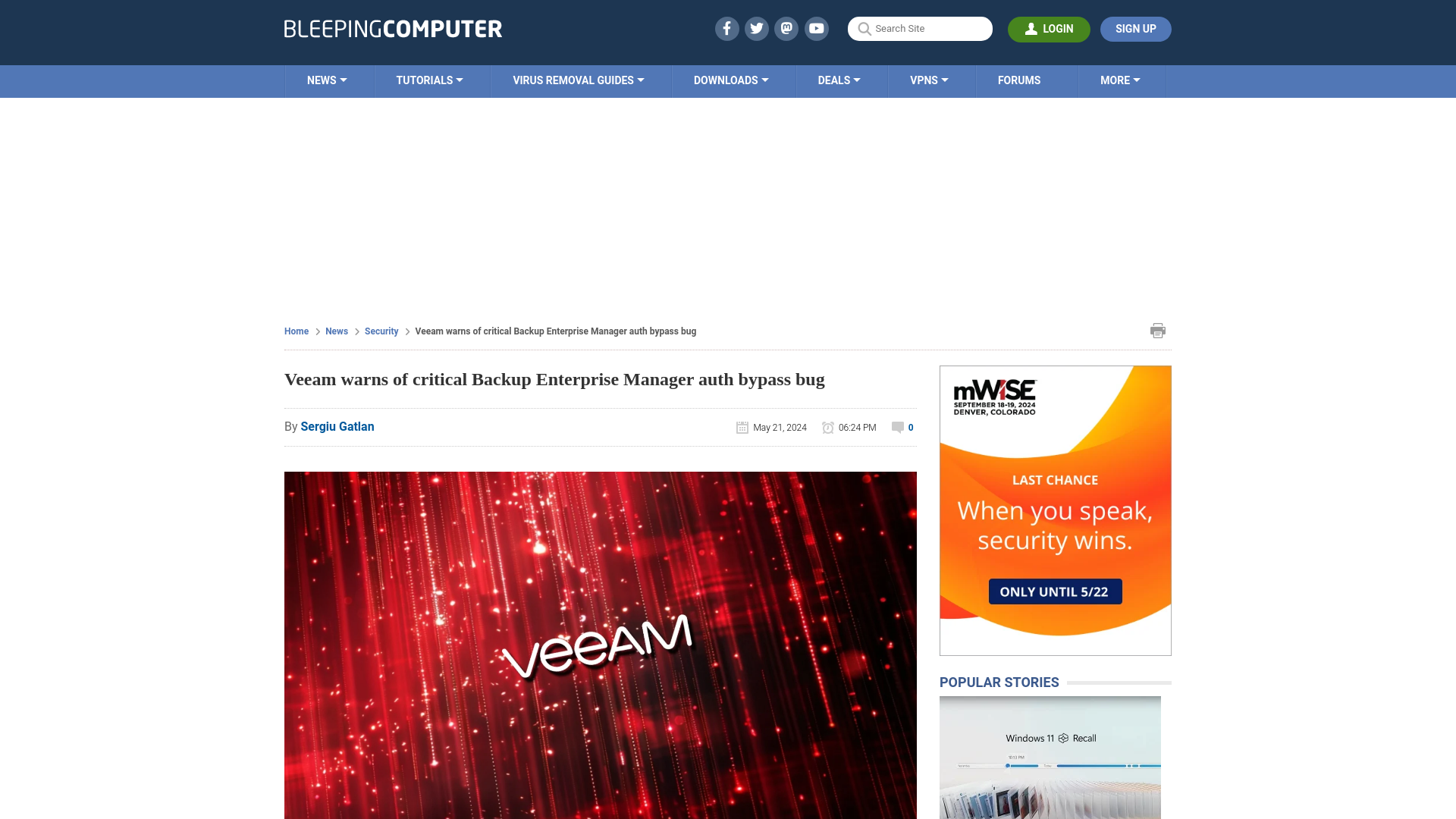 Veeam warns of critical Backup Enterprise Manager auth bypass bug