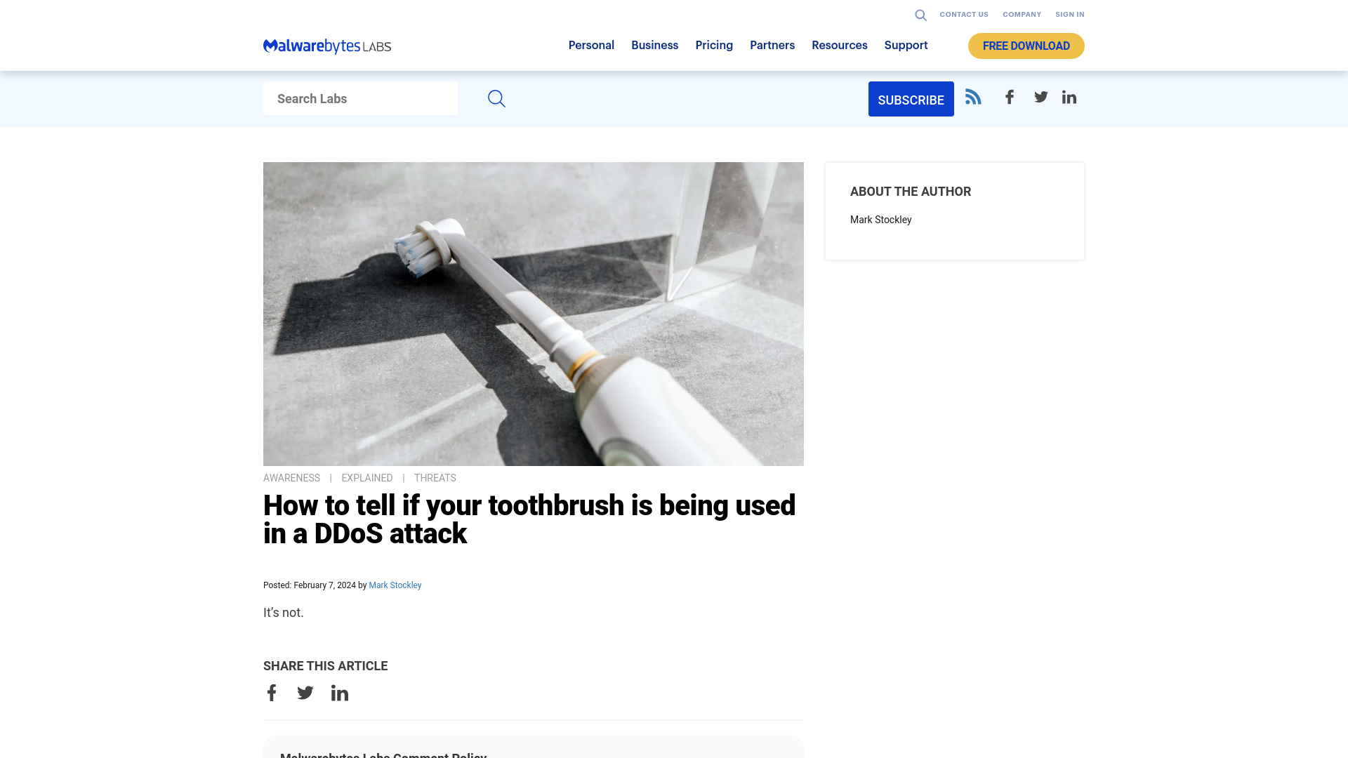 How to tell if your toothbrush is being used in a DDoS attack | Malwarebytes