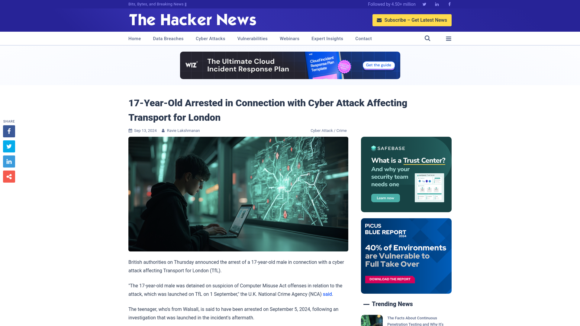 17-Year-Old Arrested in Connection with Cyber Attack Affecting Transport for London