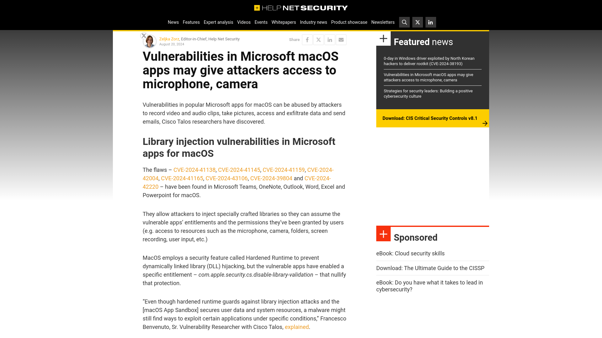 Vulnerabilities in Microsoft macOS apps may give attackers access to microphone, camera - Help Net Security