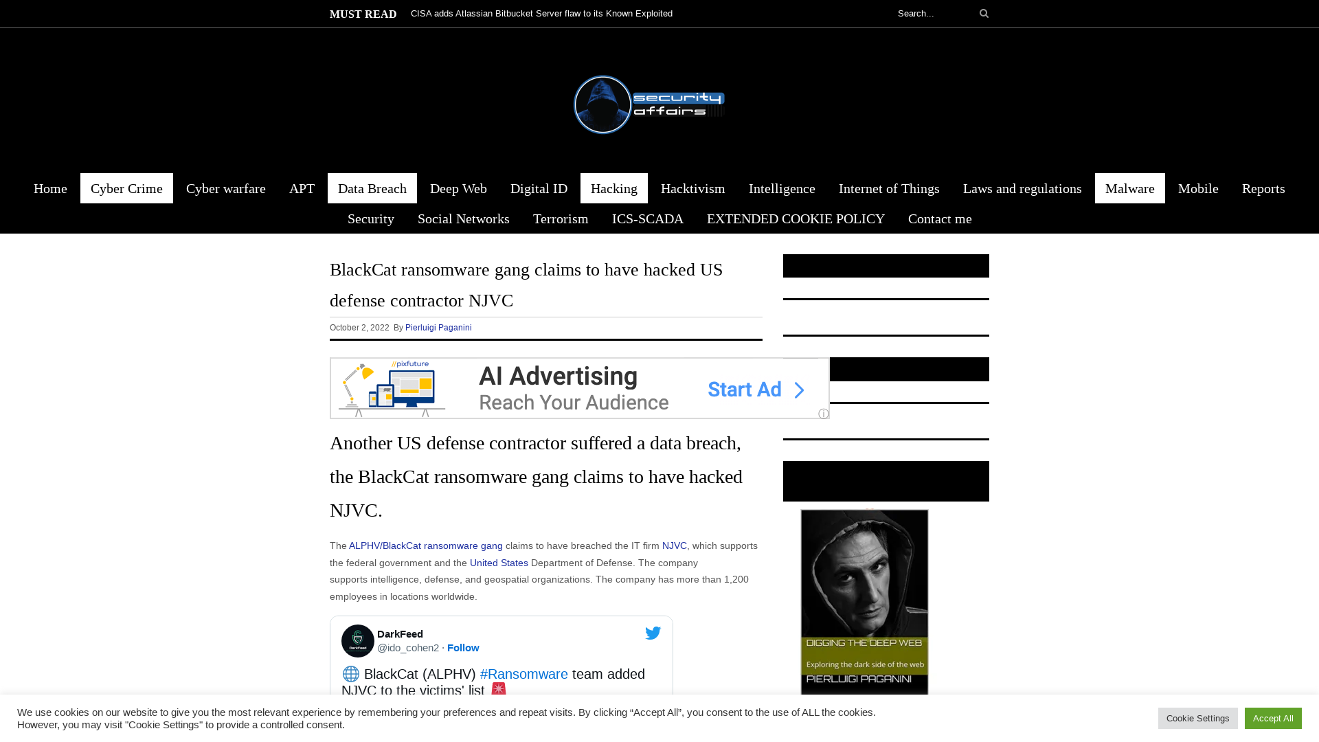 BlackCat gang claims to have hacked US defense contractor NJVCSecurity Affairs