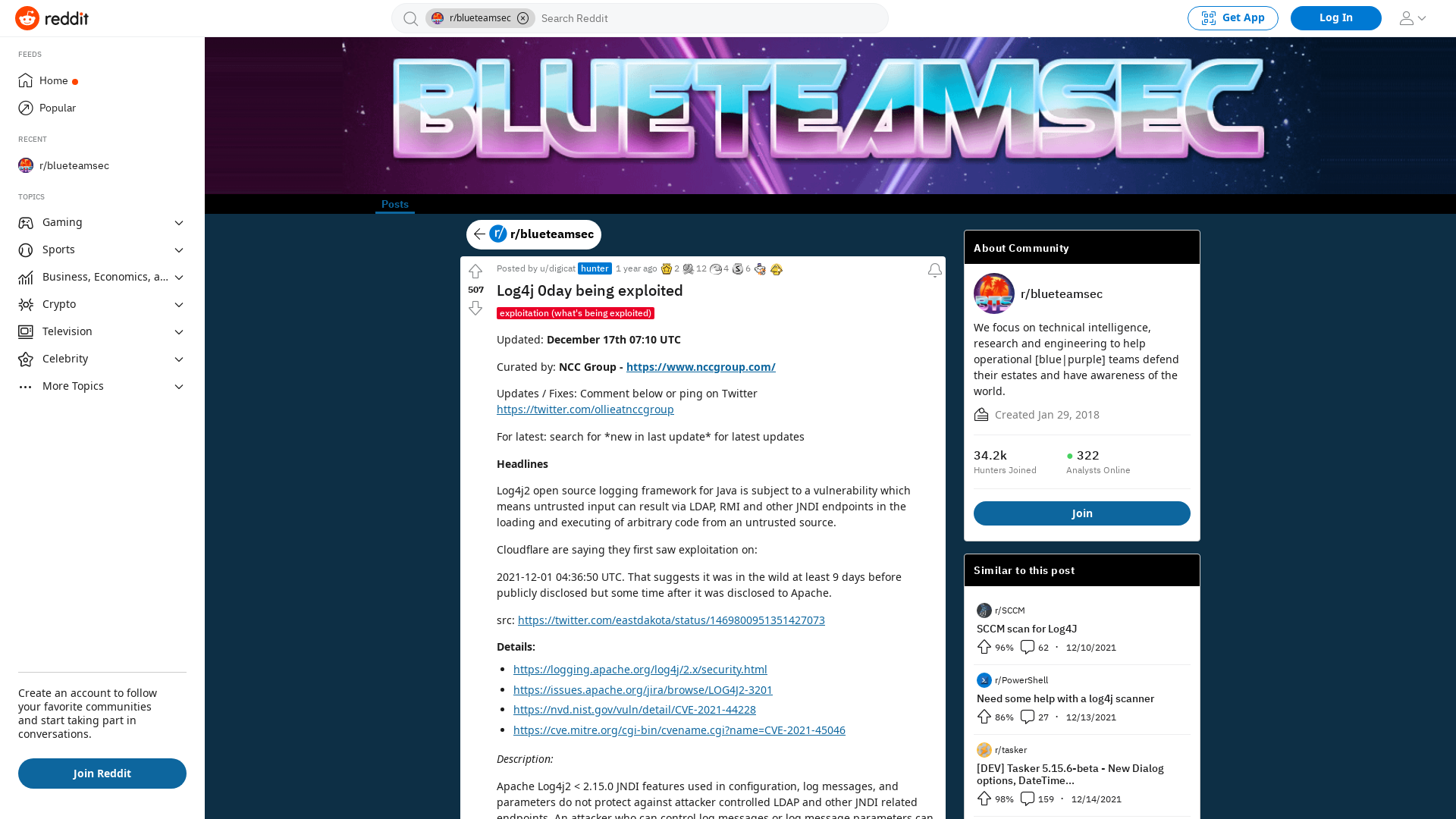 Log4j 0day being exploited : blueteamsec