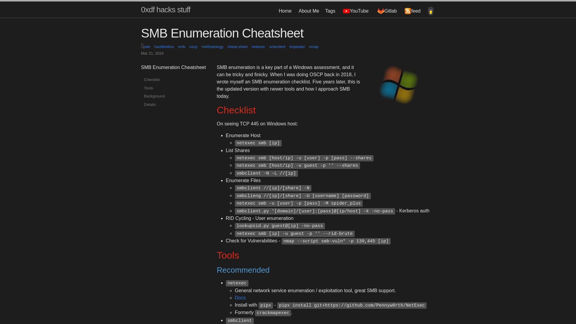 SMB Enumeration Cheatsheet | 0xdf hacks stuff