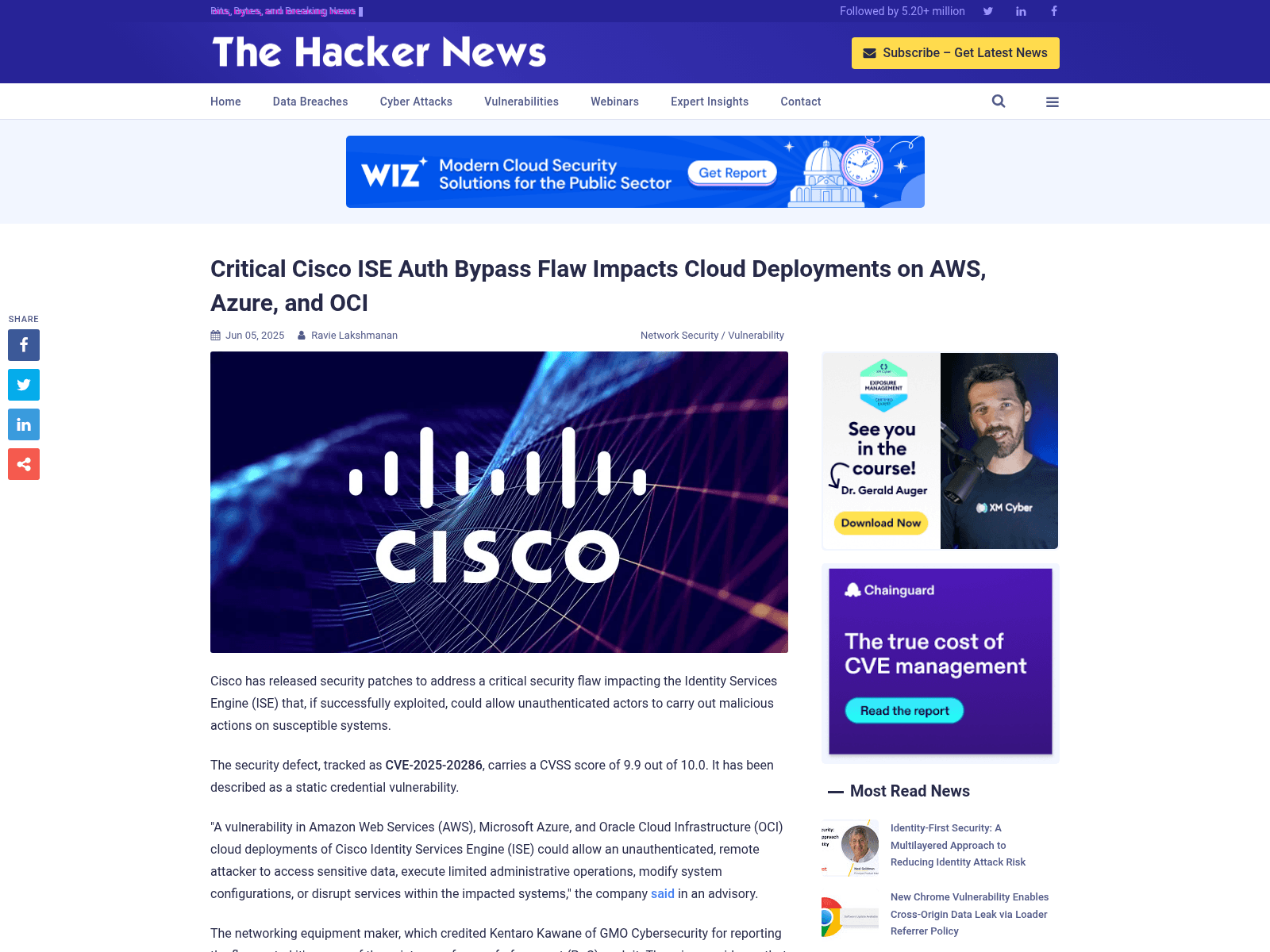 Critical Cisco ISE Auth Bypass Flaw Impacts Cloud Deployments on AWS, Azure, and OCI